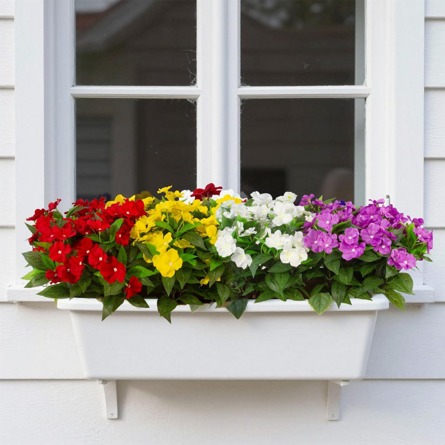 Daynight 8 Pcs Artificial Impatiens Flowers for Outdoor Flowers UV Resistant Faux Red Flowers Impatiens Bushes Silk Artificial Flowers Bouquet for Patio Garden Porch Decor. (8, Red)