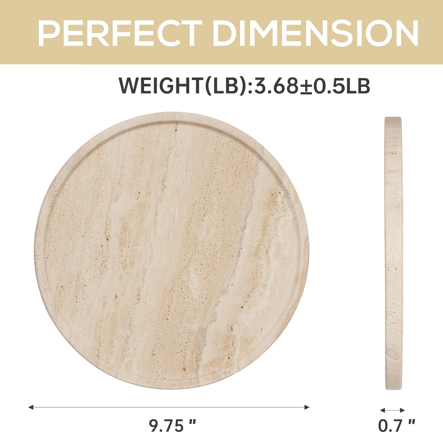 Koville Natural Travertine Tray for Home Decor, 10 Inch Round Serving Tray for Kitchen and Coffee Table, Decorative Marble Bathroom Trays for Counter, Luxury Vanity Tray, Light Beige Stone Tray