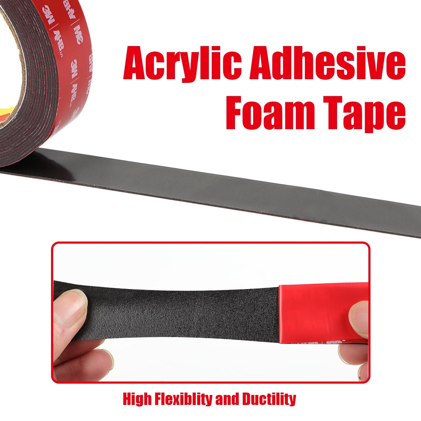 Double Sided Tape Heavy Duty, Waterproof Mounting Foam Tape, 16.5ft Length, 1.97in Width, High Temperature Resistant Adhesive Tape for Car, LED Strip Light, Office Decor, Uses VHB 5952 Raw Material