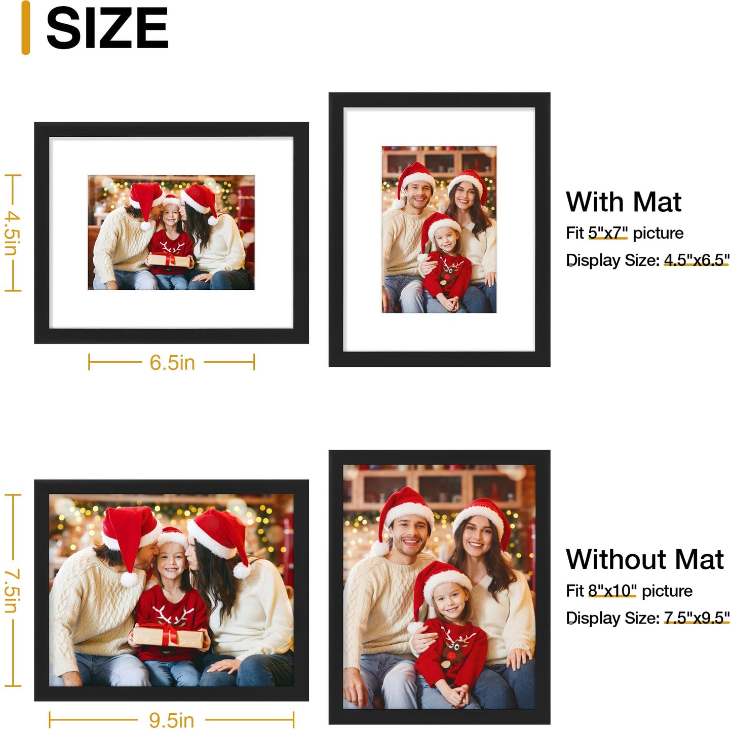 decorUhome 8x10 Picture Frame Set of 10, Display Photos 5x7 with Mat or 8x10 Unmatted for Picture Frames Collage Wall Decor, Black