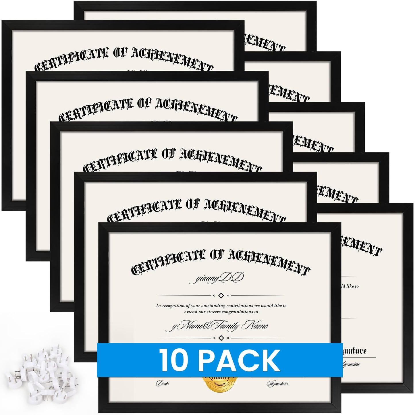 YixangDD 10 Pack Certificate Frames 8.5 x 11, College Diploma Frame with Clear Plexiglass, Black Degree Document Frame for Wall and Tabletop Display