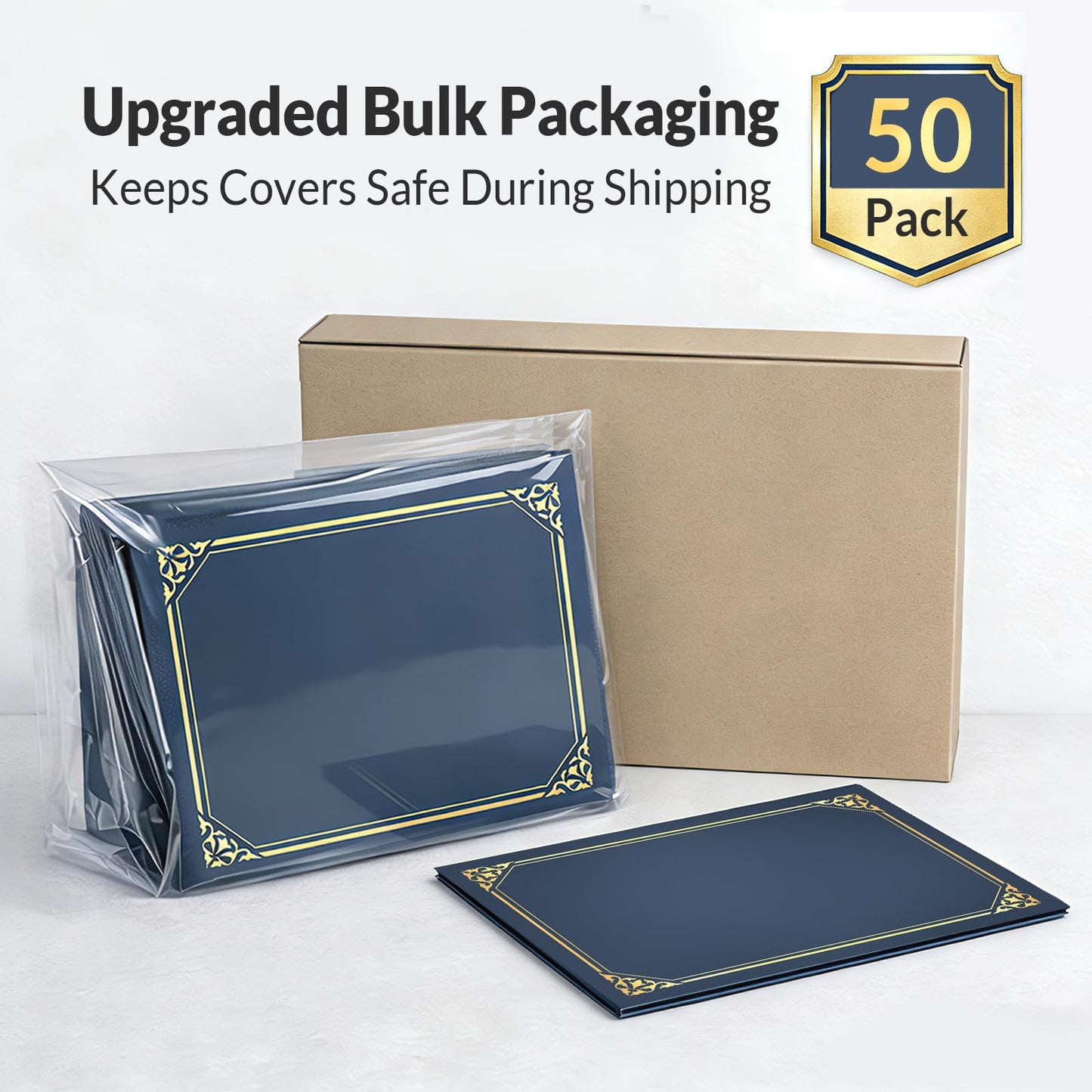 50 Packs Certificate Holders, Navy Blue Diploma Holders, Certificate Covers with Gold Foil Border for Letter Size 8.5 x 11 Award Certificates, Diploma and Documents