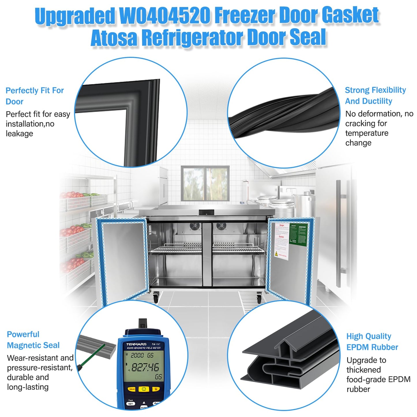 Upgraded W0404520 Refrigerator Door Gasket Compatible with Atosa Commercial Upright Reach-In Freezer Door Seal Replacement MGF8402 MGF8404 MGF8406 MSF8302 MSF8304 Freezer Door Gasket 22.05" x 25.99"