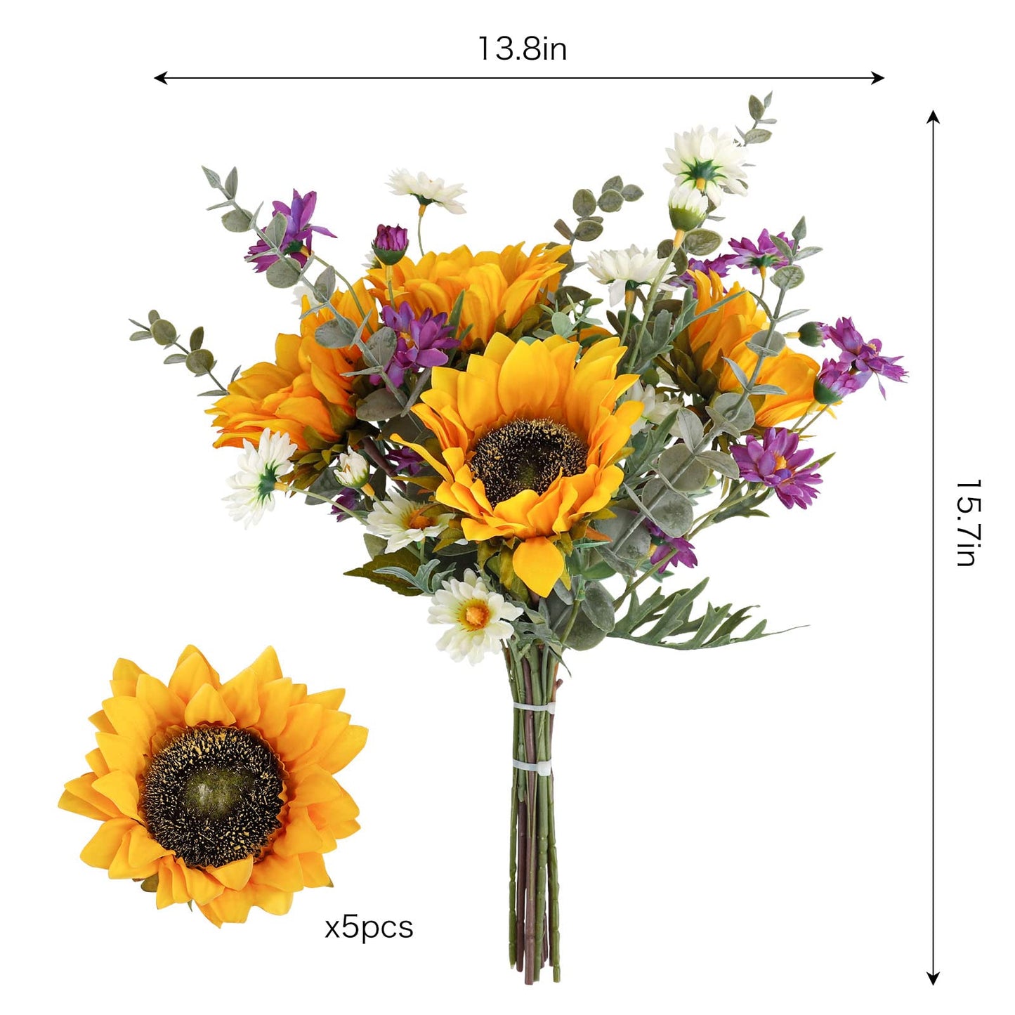 CEWOR Artificial Sunflowers Fake Cemetery Flowers for Grave Bouquet with Sunflowers for Bridal Bouquets Wedding Centerpieces Decor Party Table Gravesites Fall Floral Arrangements Home Decoration