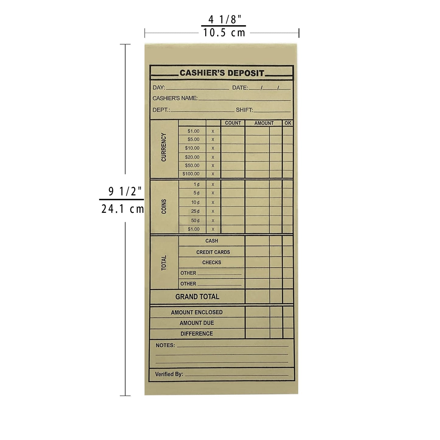 Cashier's Deposit Report Envelopes for Stores, Banks and Retail Businesses (500)