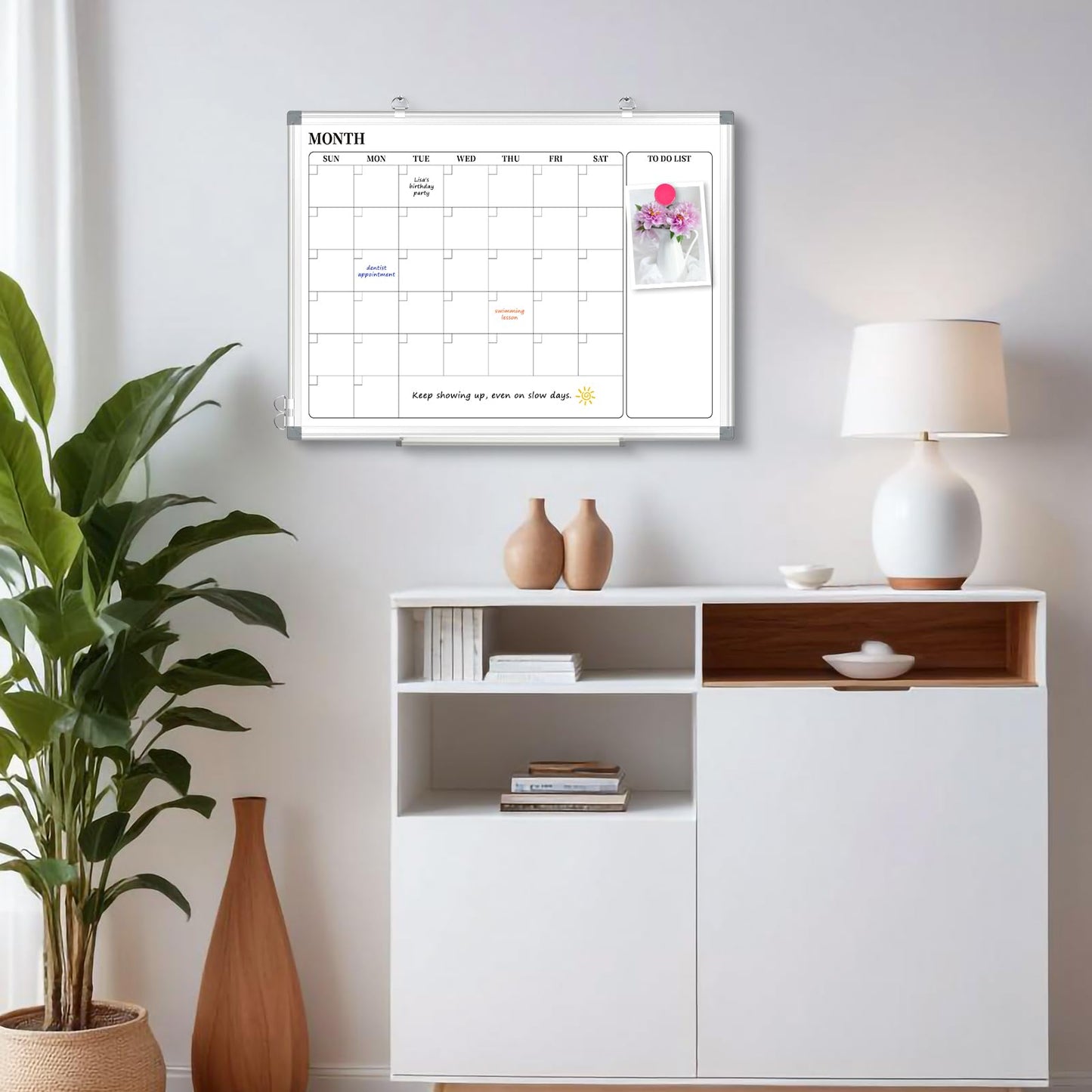 DOLLAR BOSS Dry Erase Calendar for Wall, 24''x 18'' Magnetic Whiteboard Monthly Planner, Double-Sided Aluminum Framed Schedule Board for Office, Home, School