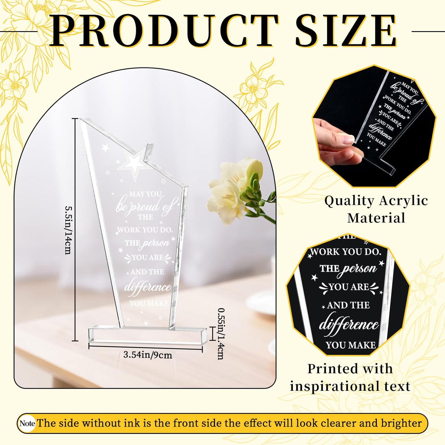 10Pcs Employee Appreciation Awards Gifts Inspirational Thank You Acrylic Trophy for Coworker May You Be Proud of The Work You Do Prizes Giftsfor Adults Employee Party Office Decorations