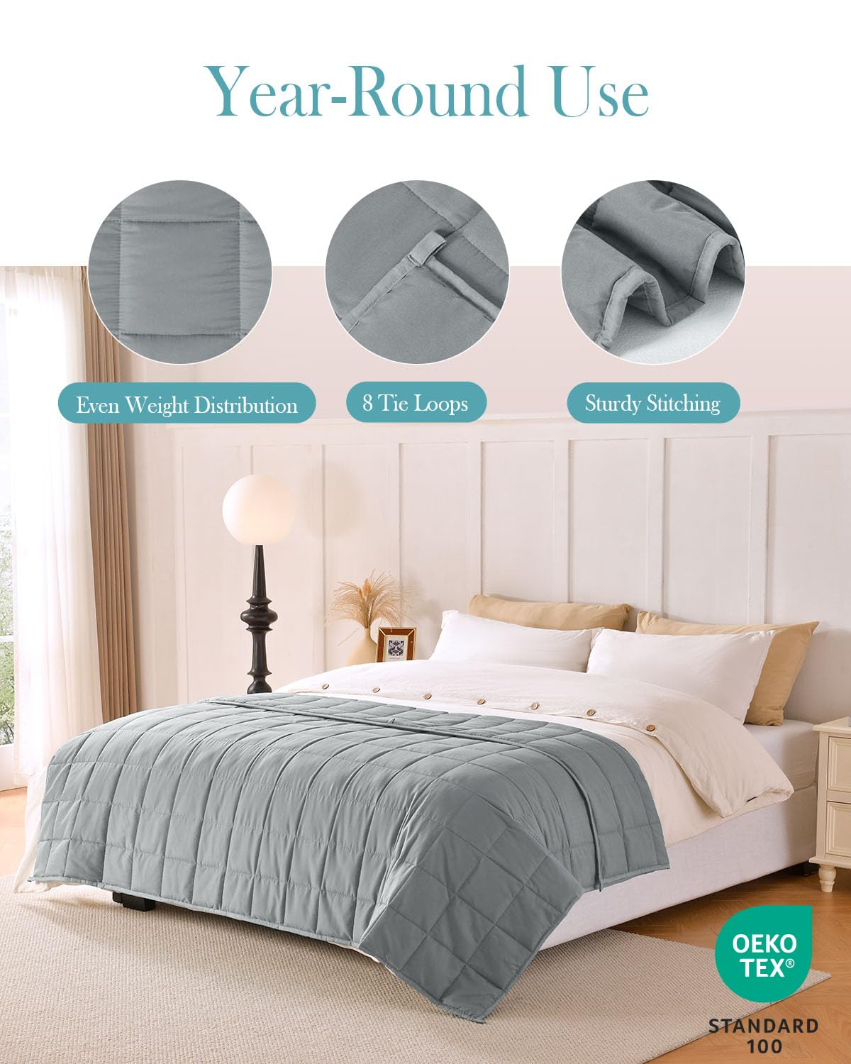 Topblan Weighted Blanket for Adults 12lbs, Soft Cooling Breathable Weighted Throw for Sleeping, Machine Washable Heavy Blanket with Glass Beads for Summer, Sofa Bed, 48"x72" Twin Size, Grey