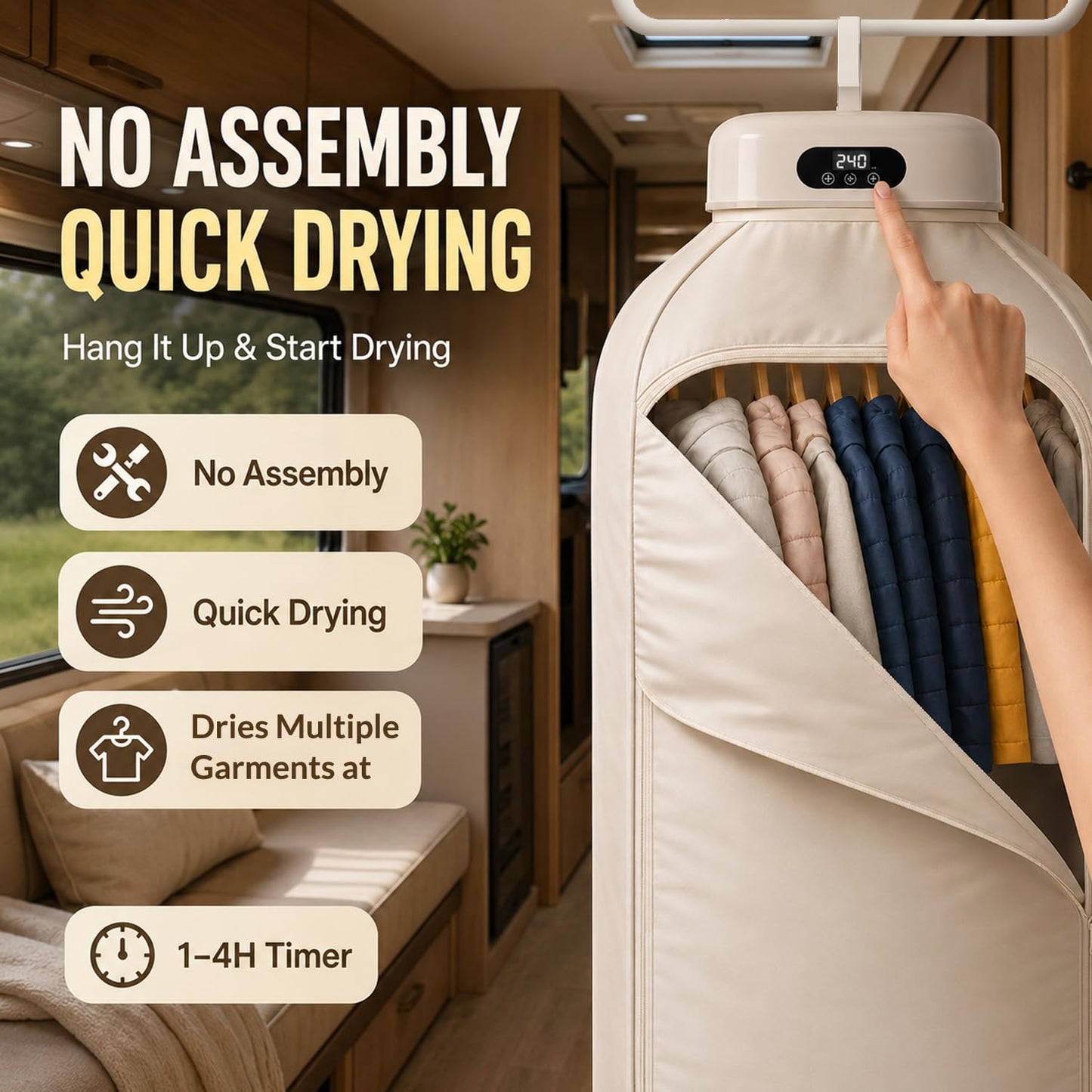 Portable Clothes Dryer, 700W Foldable Dryer for Clothes with Timer, No Assembly Required, Quiet Compact Dryer for Apartment, RV, Dorm, Travel & Small Spaces