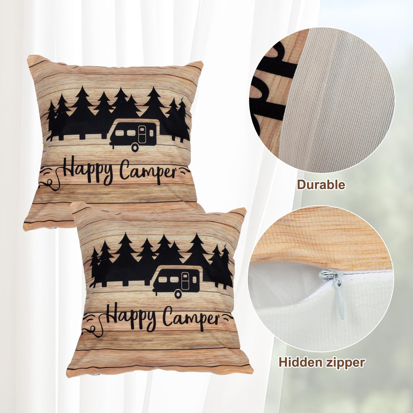 BBSET 6pcs Rv Dinette Cushion Covers Stretch Washable Rv Cushion Slipcove Replacement for Camper Car Bench, 2 Pillowcase, 2 Backrest and 2 Bench Covers (Brown Wooden)