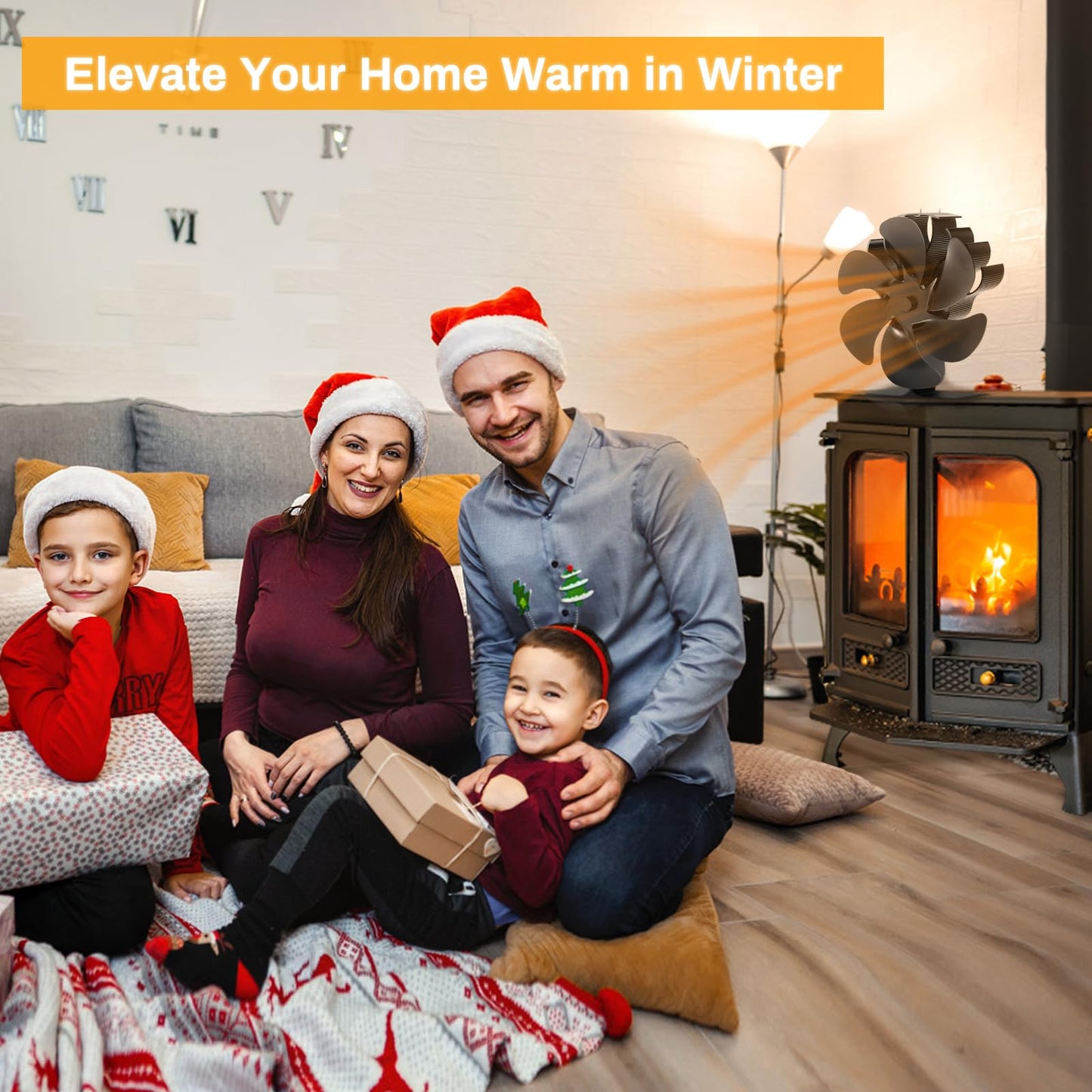 JossaColar Wood Stove Fan Heat Powered Fireplace Fan Non Electric, Thermal Fan for Wood Burning Stove/Log Burner, w/Stove Accessories Thermometer