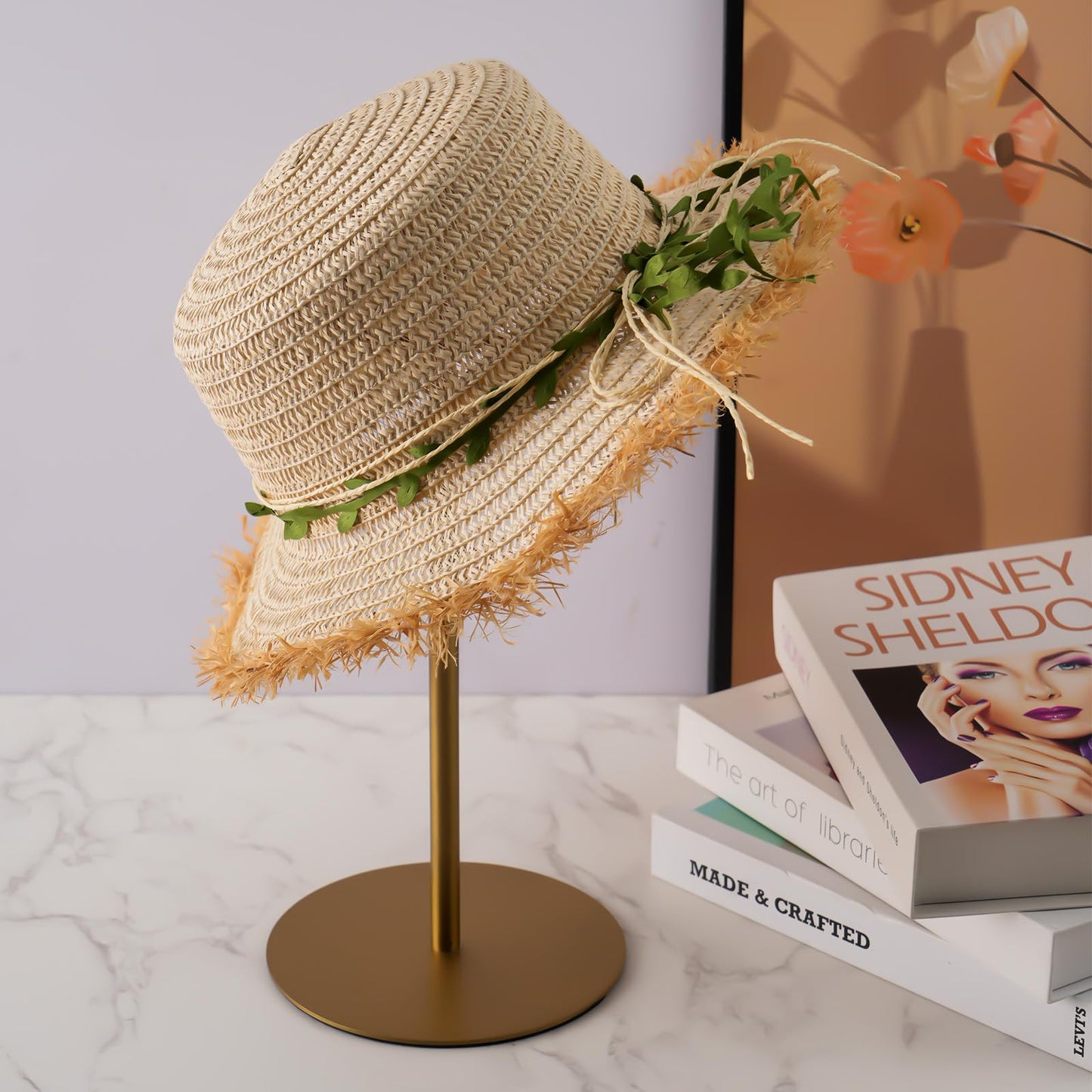 MCKECHSION Hat Display Stand 2PCS Stainless Steel Brushed Nickel Titanium Hat Stand Metal Golden Adjustable Height Cap Rack Showcase Fingerprint Resistant for Home Boutique Retail Store