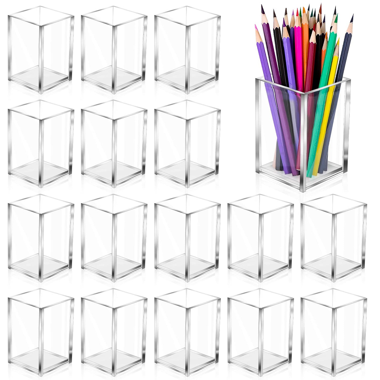 AFOROEOA 20Pack Clear Acrylic Pen Holder Desktop Pencil Organizer Acrylic Pencil Cup Stationery Office Organizer Makeup Brush Holder
