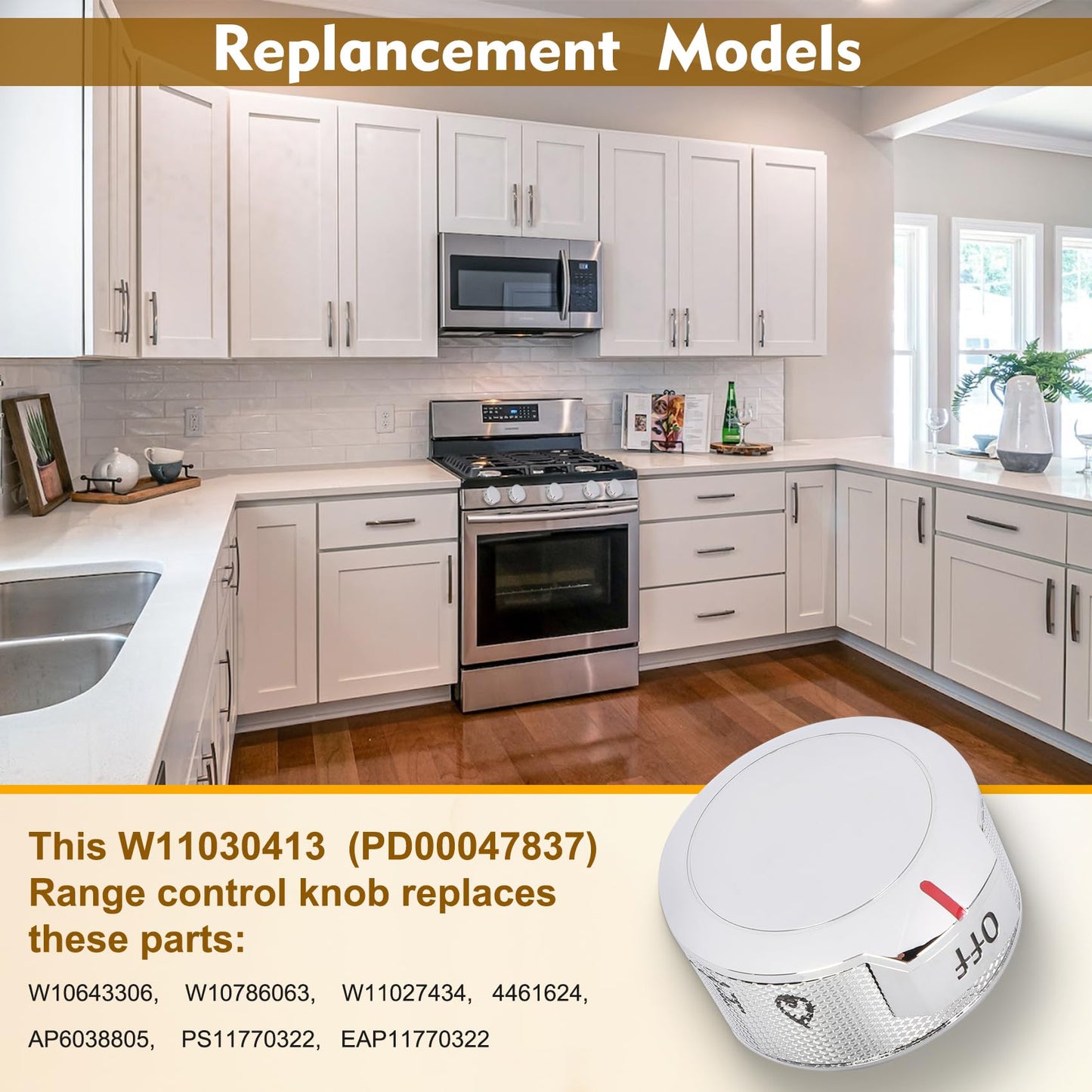 New Upgraded W11030413 Stove Control knob fit for Whirlpool KitchenAid Stove knobs, w11030413 knob Replace W10643306 W10786063 W11027434 4461624 AP6038805 PS11770322 EAP11770322 knob (5 Packs)
