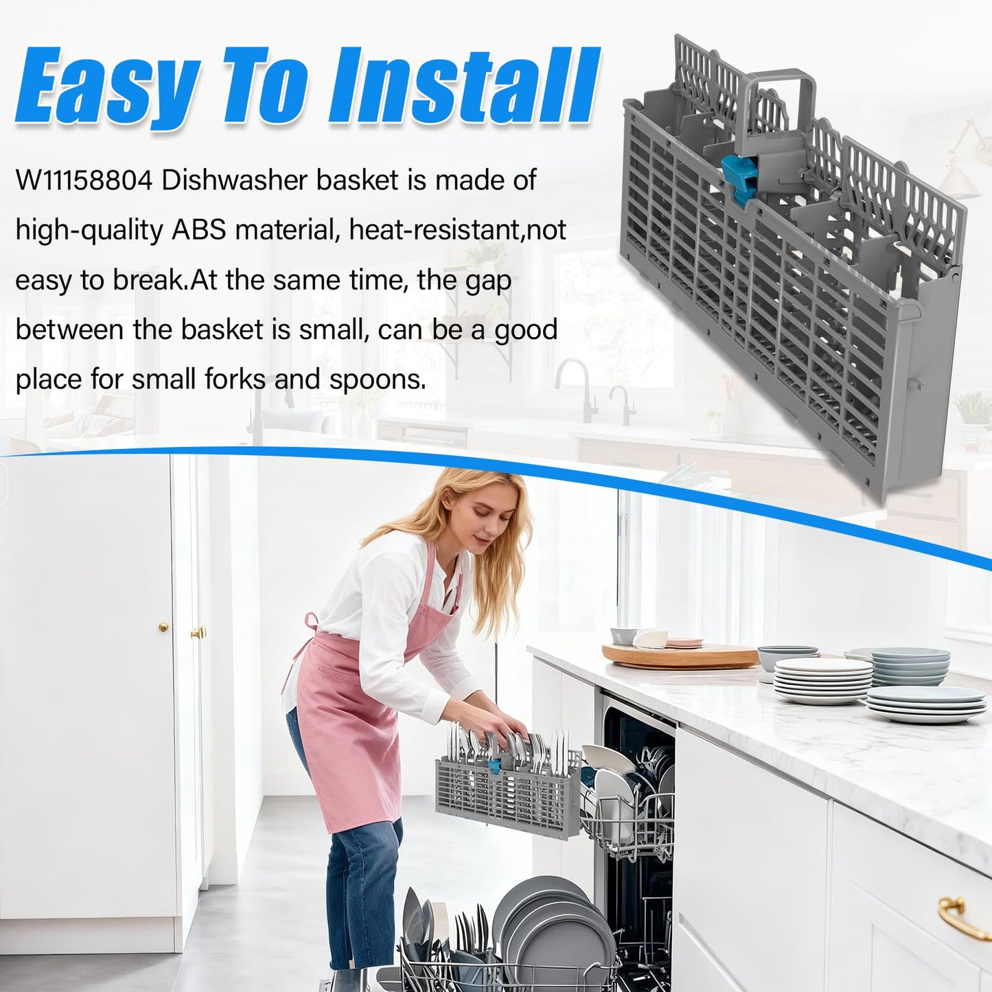 UPGRADED W11158804 Dishwasher Silverware Basket Compatible with Whirlpool Dishwasher Silverware Basket Parts 8562061 W10350340 W10629540 Dishwasher Utensil Basket WDT750SAHZ0 WDT970SAHZ0 WDTA50SAHZ0