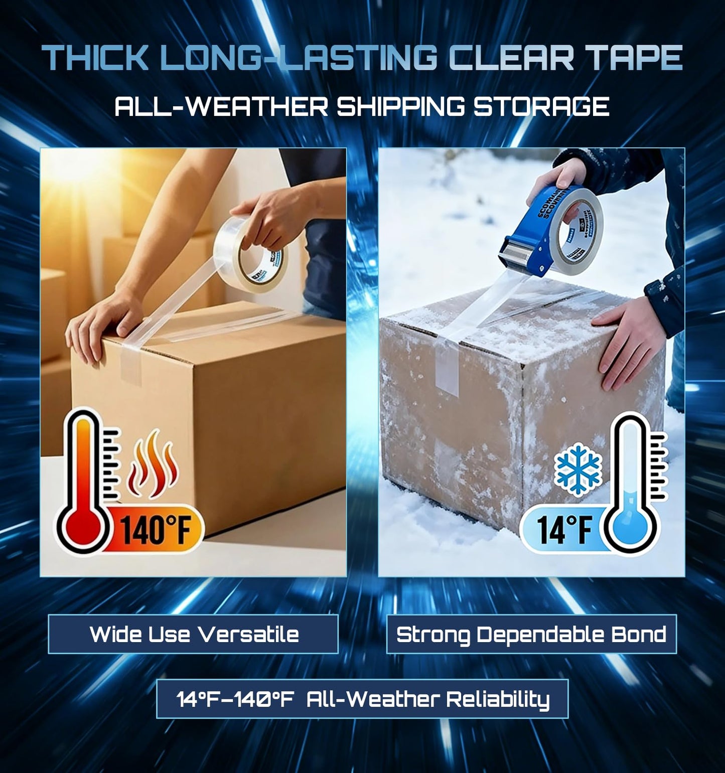 Scowyking Heavy Duty Packing Tape Refills 24 Pack, 2.7 Mil Clear Packaging Tape, 1.88" × 68 Yards, Compatible with Standard Tape Dispenser, No Residue Quiet Unwind for Moving Shipping Sealing Boxes