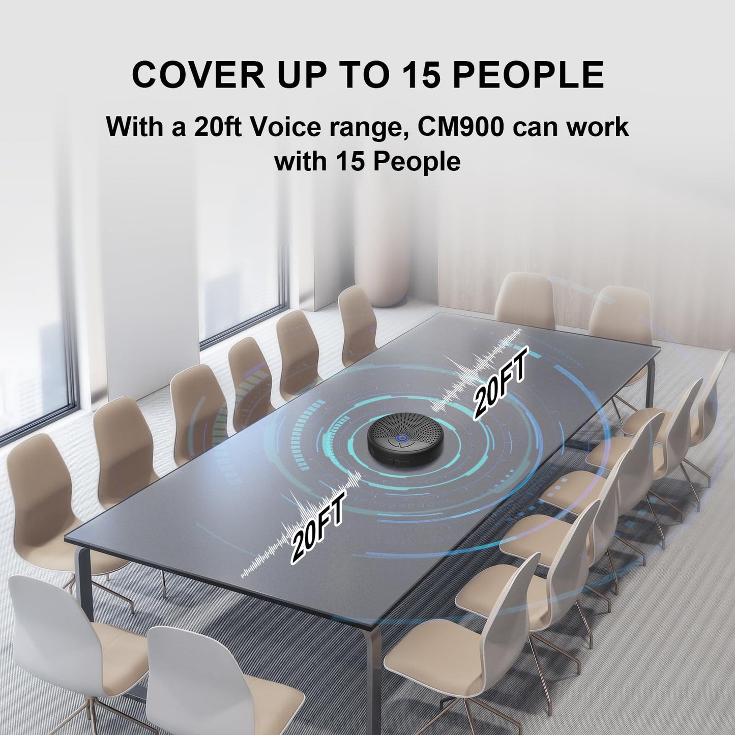 BALILA CM900 Conference Speaker and Microphone, 4 AI Mics 360° 20ft (7m) Voice Pickup, Noise Reduction, USB C & Bluetooth 5.3 (20m & 66ft) Speakerphone for 16 People, Compatible with Leading Platforms