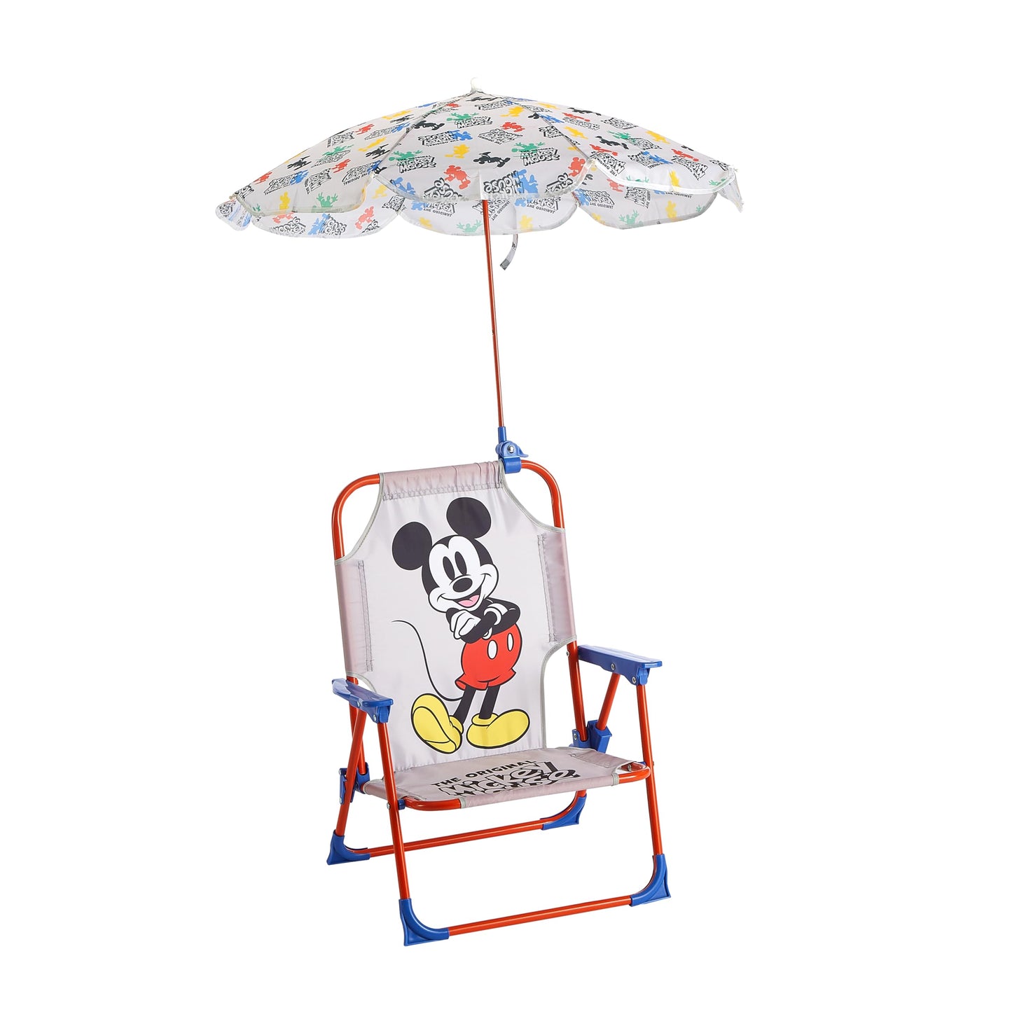 Disney Mickey Mouse Kids Beach Chair with Umbrella,Foldable Portable Toddler Chair with Armrests, Locking Mechanism & Sun Shade