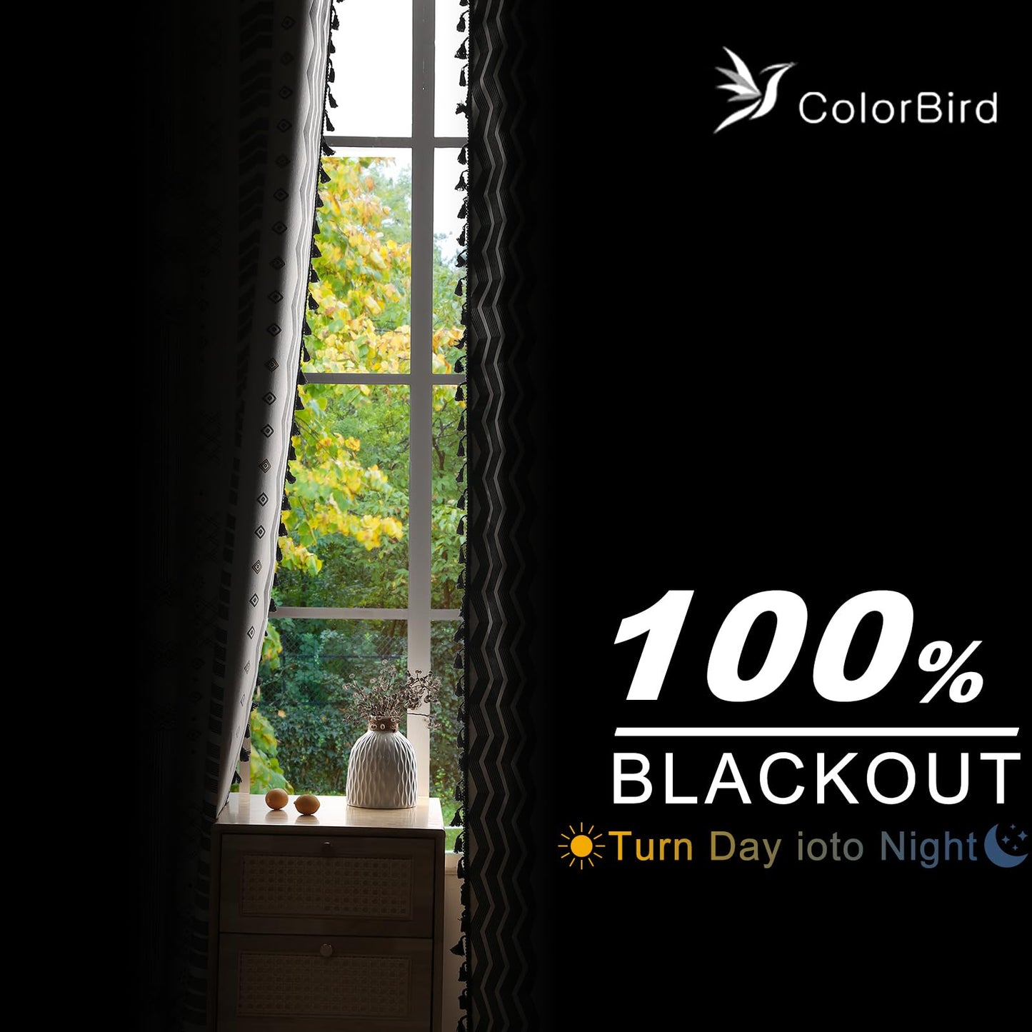 Colorbirtd 100% Blackout Boho Curtains Heat Sun Blocking for Bedroom Living Room 84 Inches Thermal Curtains for Summer Heat Sun Blocking Black and White Western Southwest Black Out Drapes Sliding Door