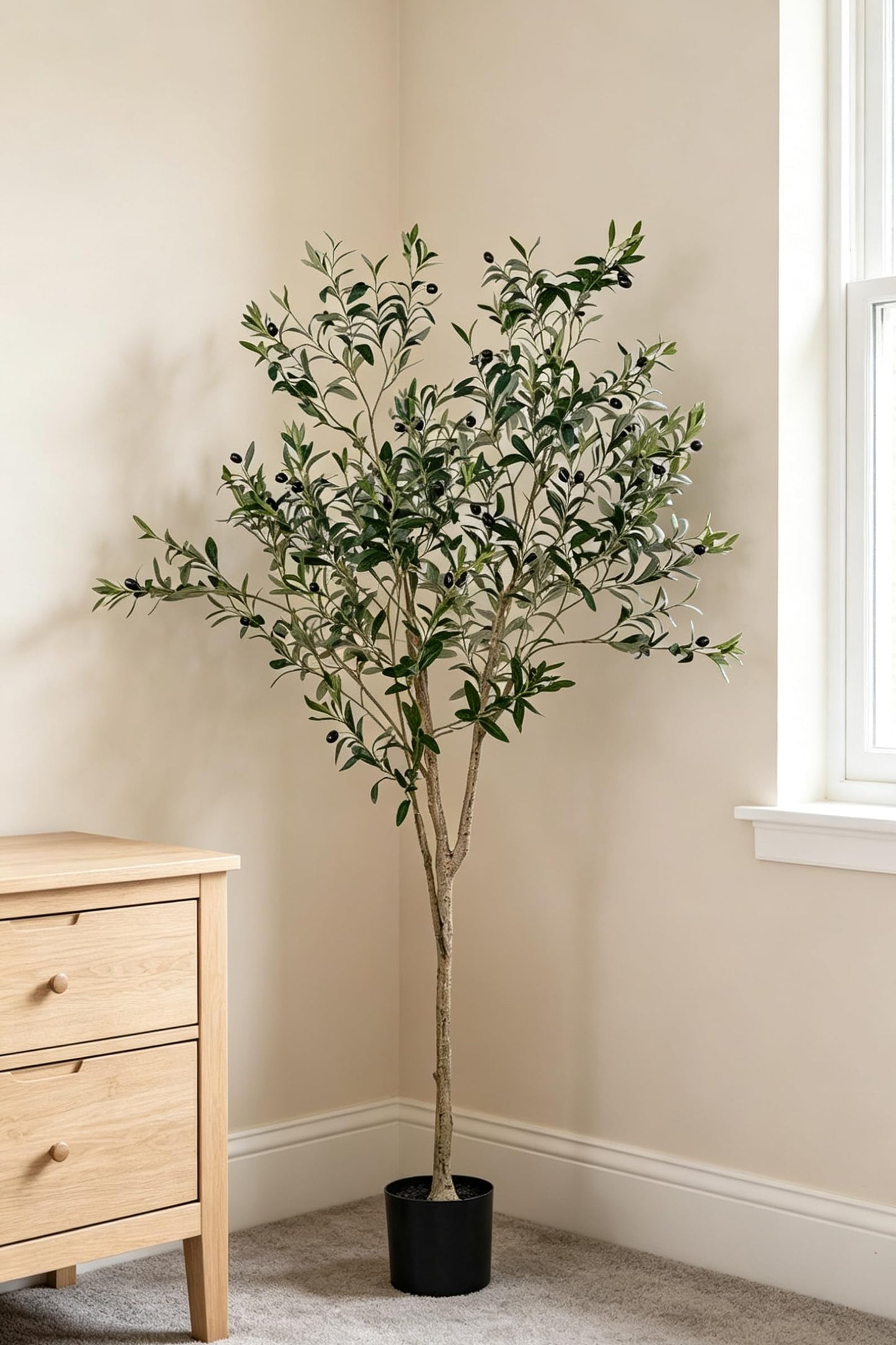Artificial Olive Tree for Living Room Decor, 6FT Bendable Fake Plants Artificial Indoor, Faux Silk Plant Fake Trees in Potted with Oliver Branch Leaves and Fruits for Modern Home House Office Décor