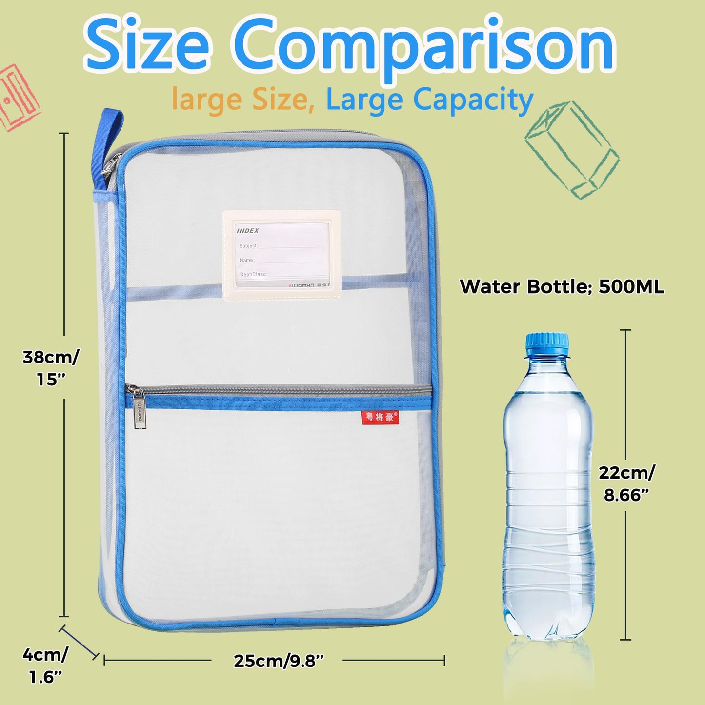 Pendancy Mesh Zipper Pouch 14.8x10.8 in Transparent Lightweight Nylon File Folders, A4 Size Multi-layer Subject Document Organizer Accessories Storage bag for Office and School Supplies(4 PCS)