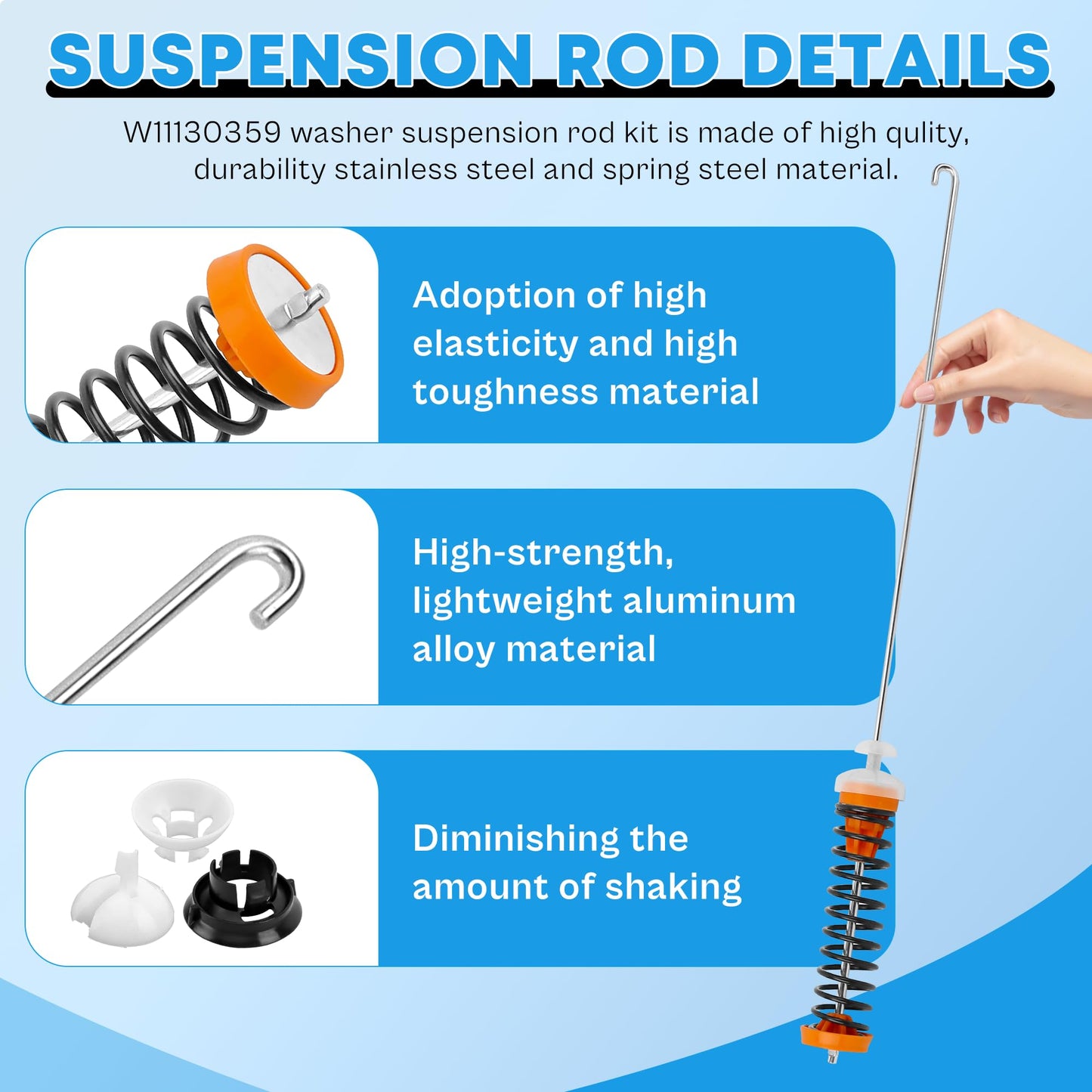 Upgraded MVWB765FW3 MVWB765FW4 WTW7500GC2 W11130359 Washer Suspension Rod Kit for Maytag Whirlpool Kenmore Washer WTW7040DW0 MVWB765FC3 7MWTW7000EW0 7MWTW7300EW0 WTW7500GW0 11026132413