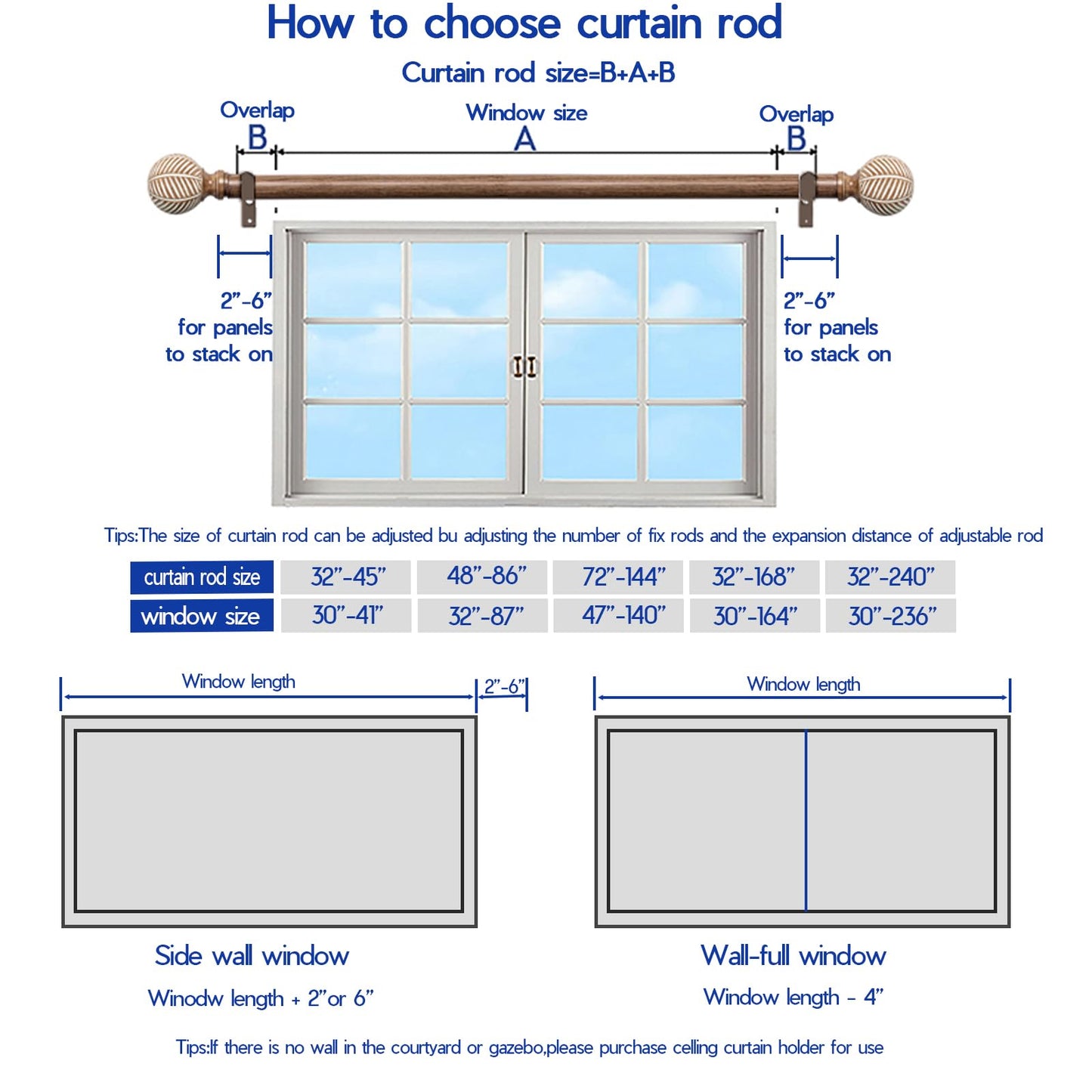 Wood Curtain Rods for Windows: 1 Inch Diameter Adjustable Drapery Rods 48" to 86", 2 Pack Heavy Duty Window Rod with Imitation Wood Grain Leaf Pattern Finials