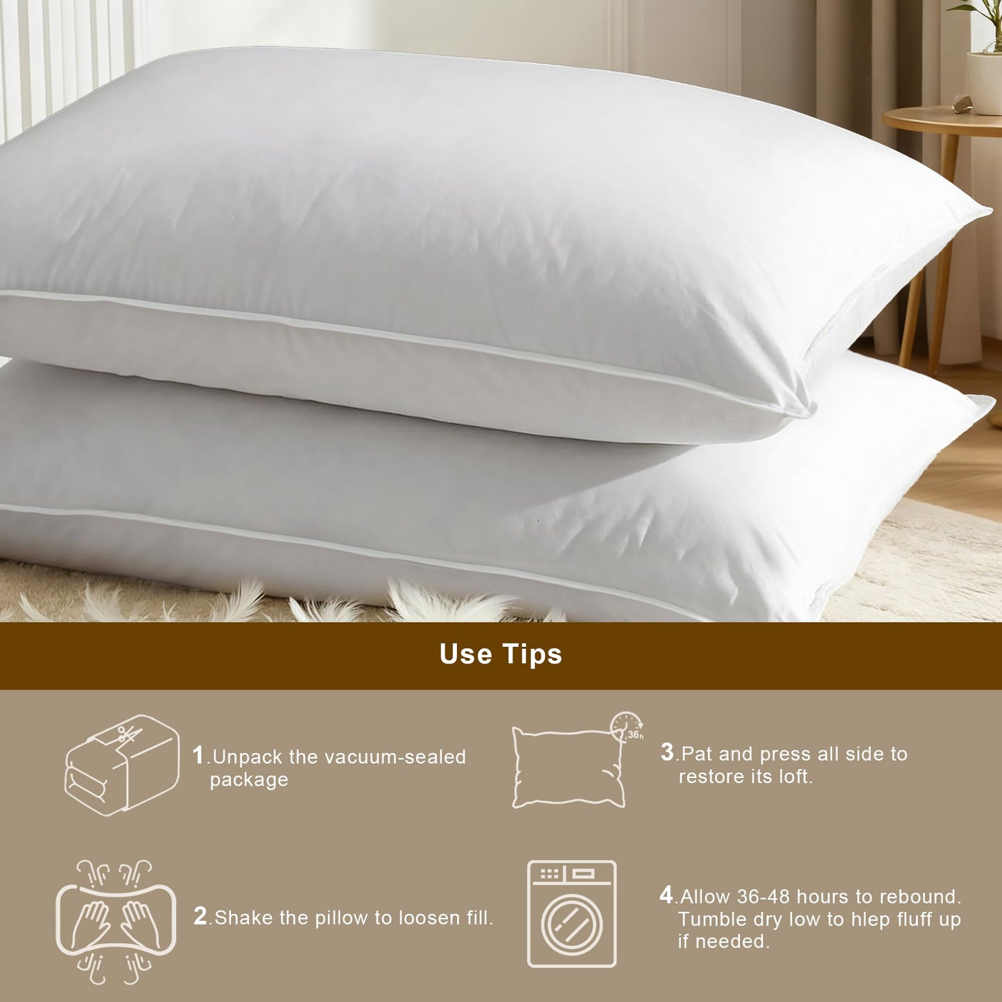 WQSPRING Down Pillows King Size Set of 2-750 Fill Power Hotel Quality Bed Pillows for Sleeping, Medium Firm for Side Back Stomach Sleepers, Breathable Downproof Cover, Oeko-TEX Certified (20” x 36”)