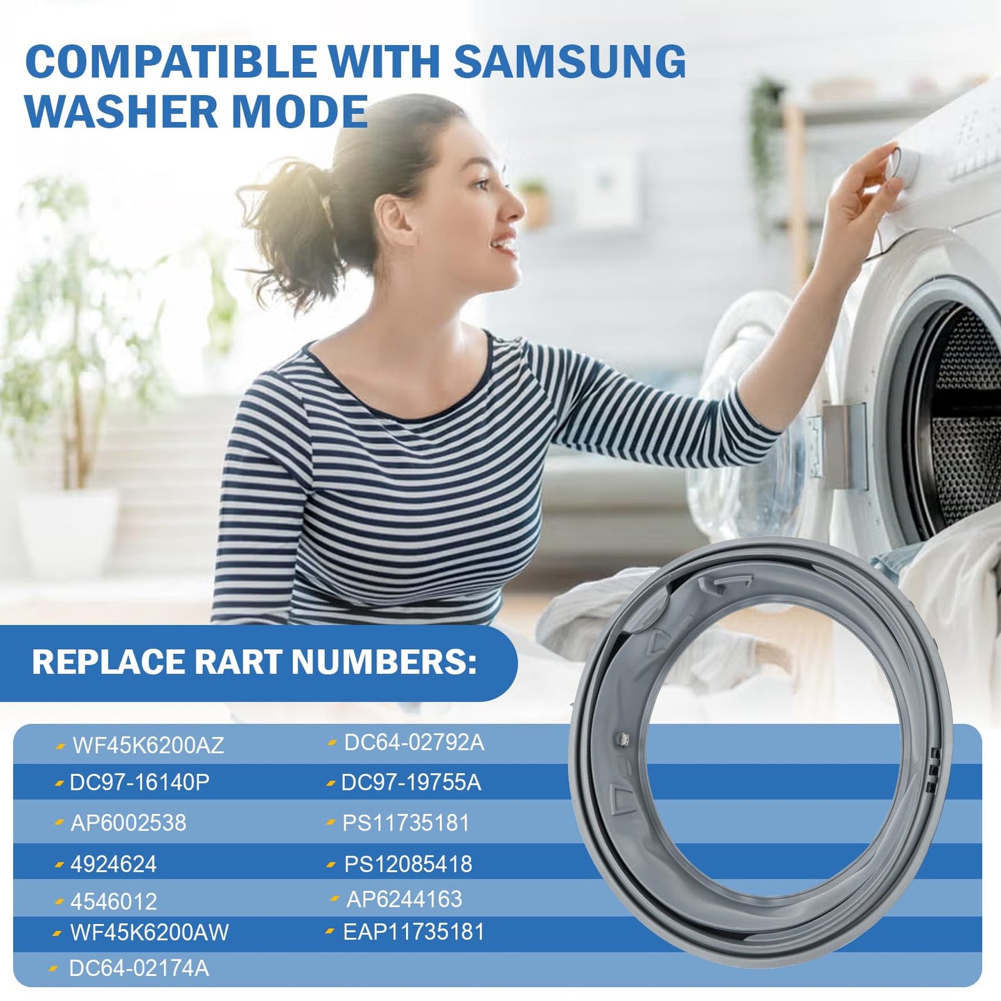 Upgraded DC97-16140P Washer Door Seal Compatible with Samsung Front Load Washer Door Seal Gasket Replacement Parts,DC97-19755A WF45K6200AW WF45K6200AZ AP6002538 PS11735181