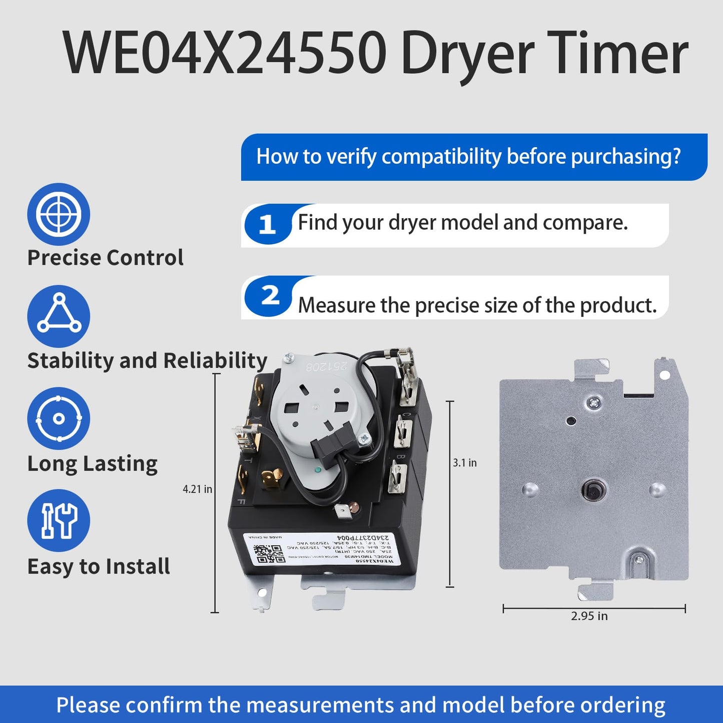 WE04X24550 234D2377P004 Dryer Timer Compatible with GE Hotpoint Dryer Timer GTD42EASJ2WW GTD48EASW0WB GTD42EASJ1WW GTD42GASJ2WW GTX42GASJ2WW, Replacement TMD14M30 WE04X24549 TMD16M12 234D2377P003