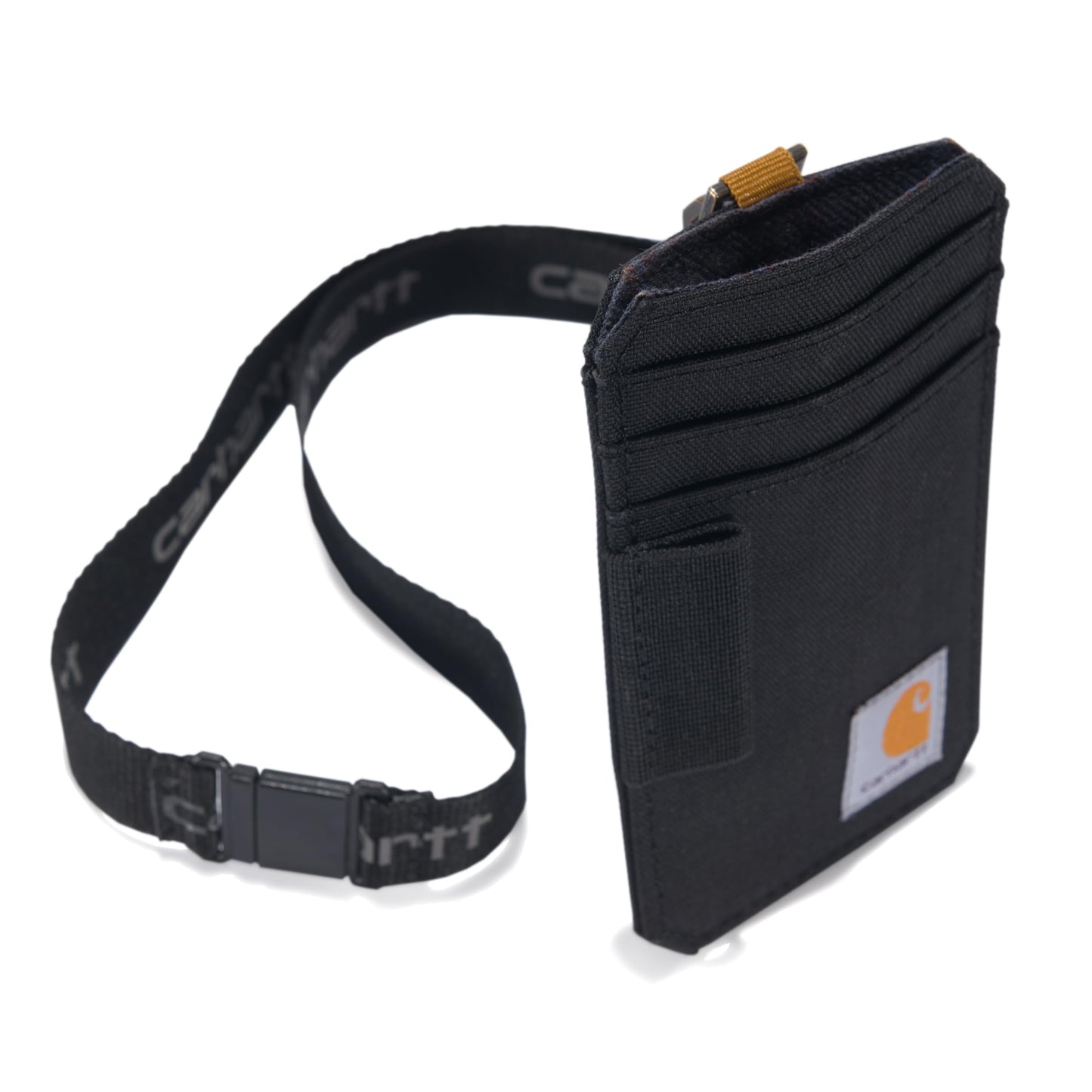 Carhartt unisex adult Nylon Duck Id Holder and Lanyard, Water-repellent Canvas Id Holder With Reflective Lanyard Wallet, Nylon Duck (Black), One Size US