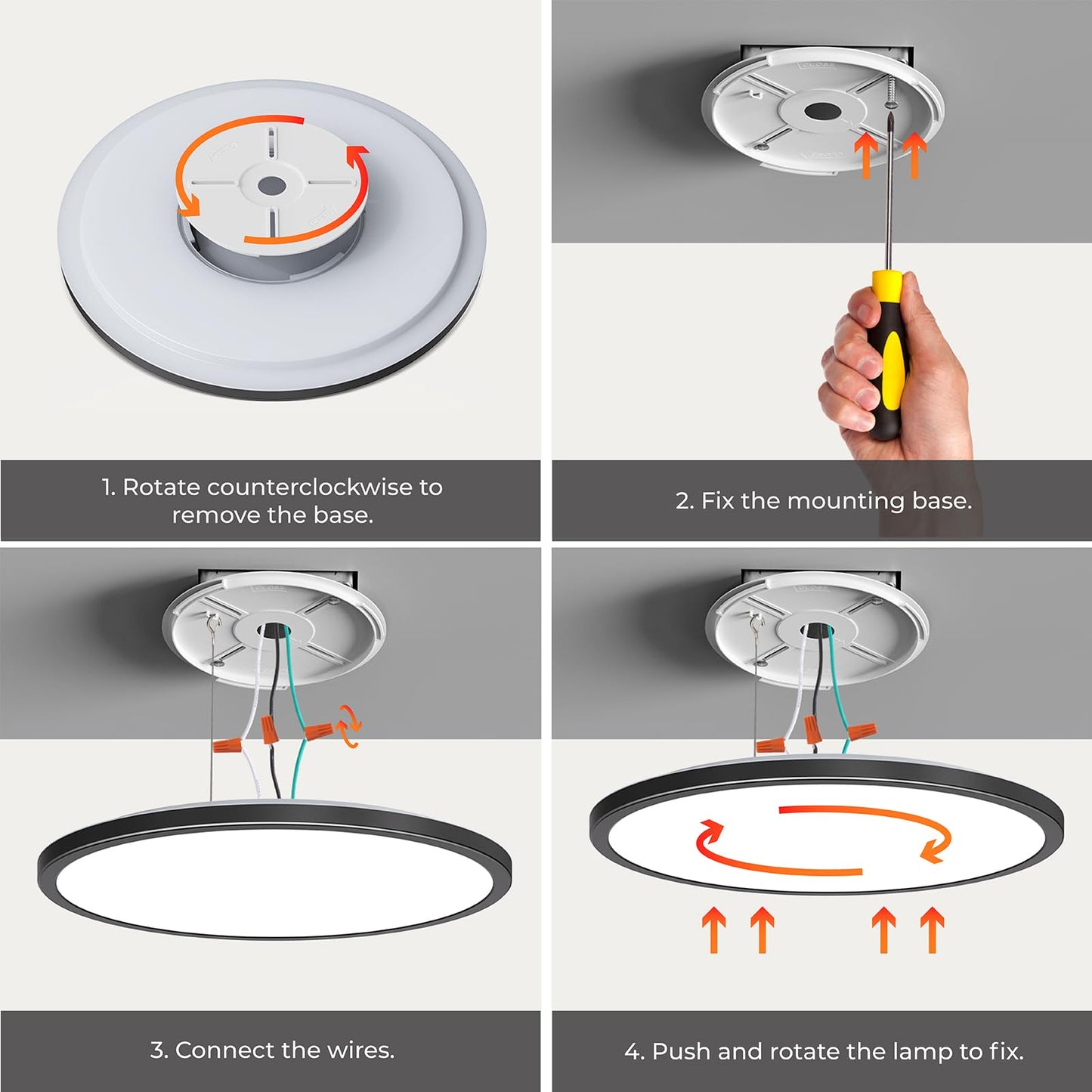 Matane 15.4in LED Flush Mount Ceiling Light Fixture with Remote, 2000K Warm Nightlight, Dimmable 3000K-6500K Low Profile Ceiling Lights for Bedroom, Living Room, 3600LM Black