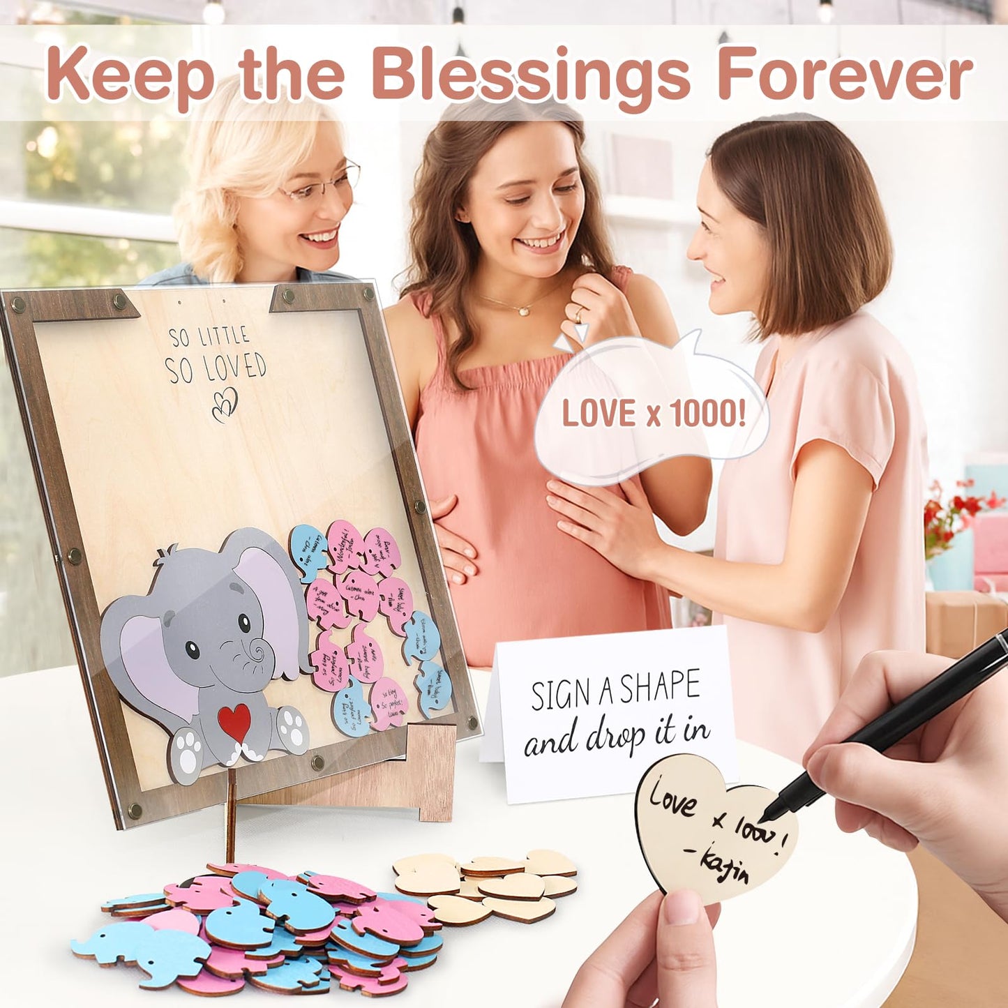 PARTYLOUD Baby Shower Guest Book, Elephant Baby Shower Decorations, Woodland Jungle Theme Baby Showers Sign in Guest Book Alternatives Frame Centerpieces Decor for Boy Girl