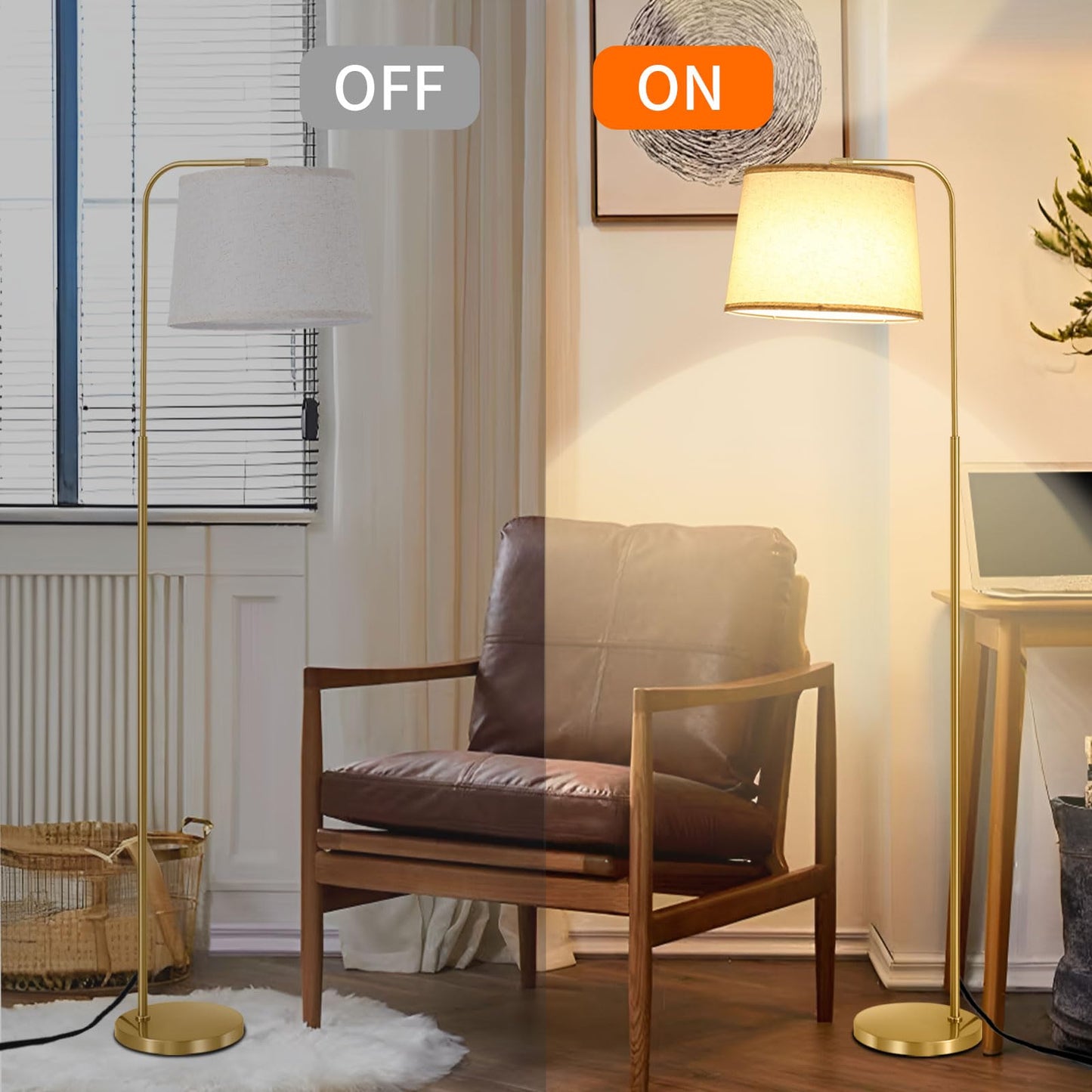 lumsic Floor Lamp for Living Room, Dimmable Modern Floor Lamps for Bedroom, Remote Control Modern Corner Standing Lamps, Nursery Industrial Adjustable Arc Tall Lamp with 9W Bulb for Office Reading