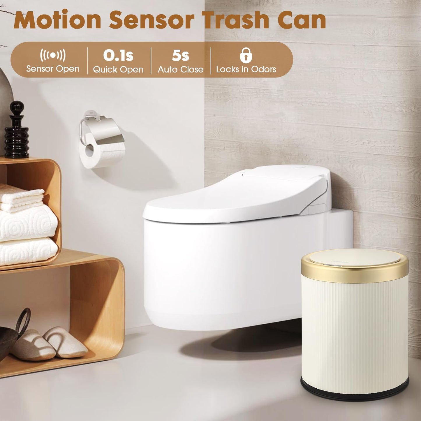 onlcuk Automatic Motion Sensor Bathroom Trash Can with Lid, 3.7 Gallon Touchless Trash Garbage Bin Large Trash Cans Trashcan -White