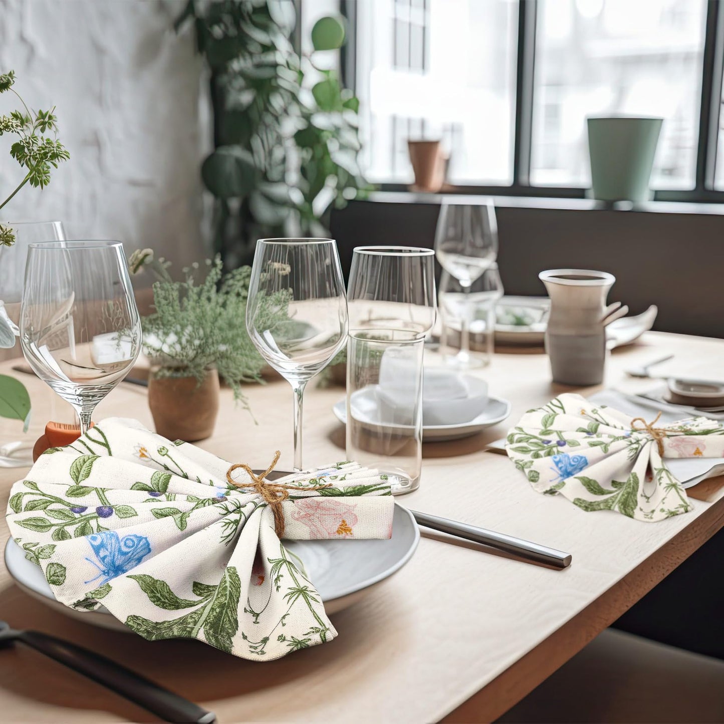 Funnymoom 24 Pcs Herbs and Wild Flowers Cloth Napkins Floral Plants Reusable Napkins Country French Toile Dinner Soft Absorbent for Summer Holiday Party