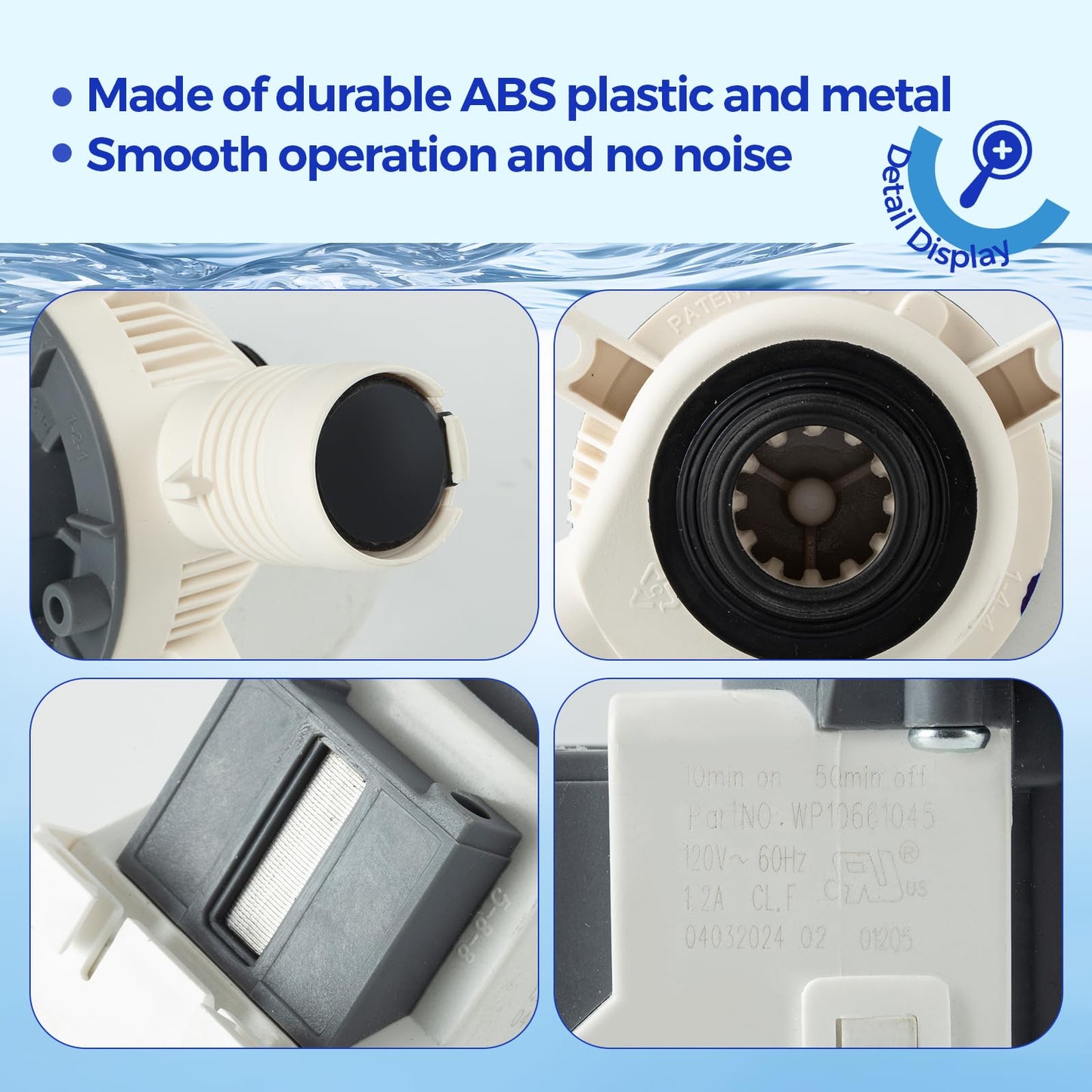 OEM W10661045 W10614033 W10215134 Washer Drain Pump Compatible with Whirlpool Amana Crosley Maytag Inglis Kenmore Admiral Washer, Replacement Part WPW10661045 3554974 AP6023670 PS11757016 EAP11757016
