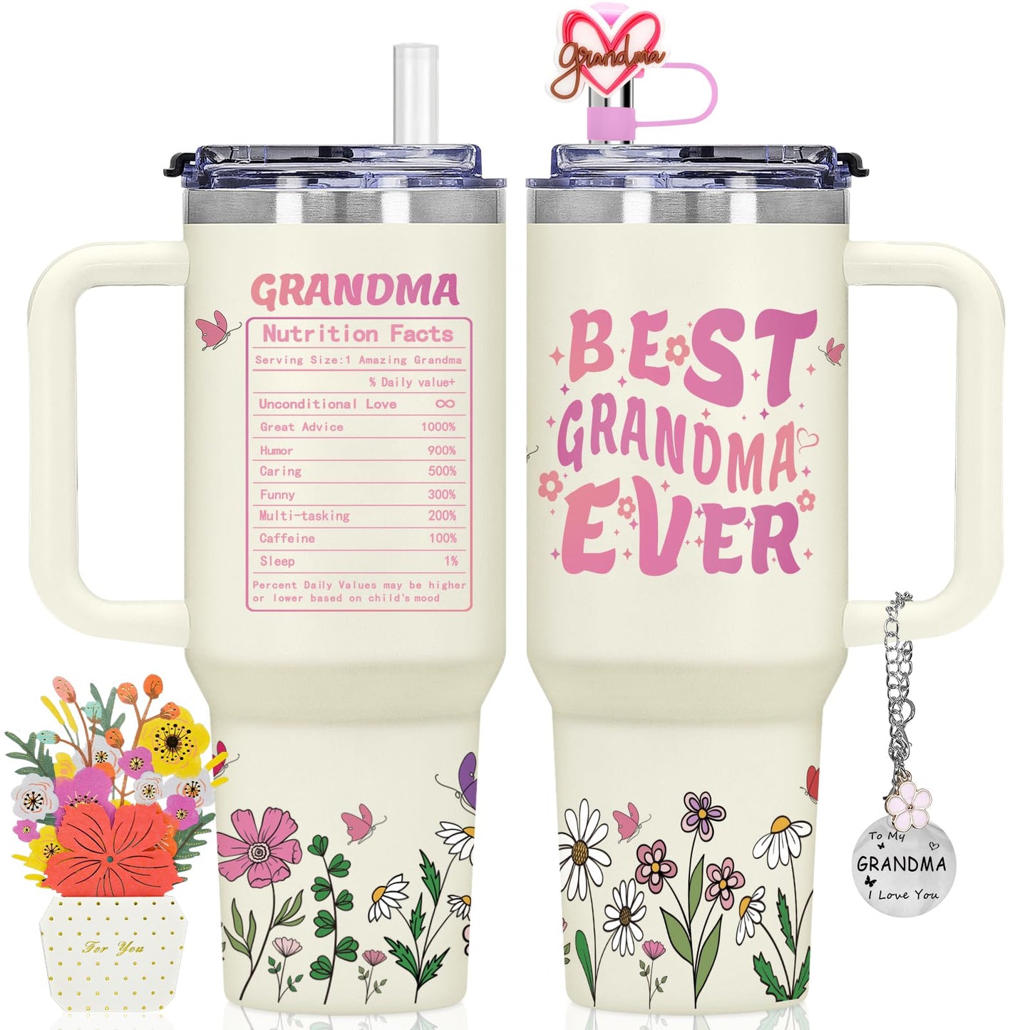 AiHeart Grandma Gifts,Gift for Grandmother,Birthday Gift for Grandmother,Mother's Day Gifts for Granny,40oz Double wall vacuum insulation Tumbler with Handle,Best Grandma Ever Tumbler