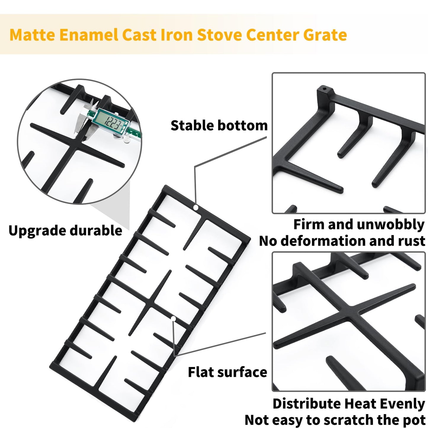 WB31X27150 Stove Center Grate Replacement for GE Stove Parts 19.3’’ x 9.1'' JXGRATE1 WB31X24737 Grate General Electric Gas Range Parts Surface Burner Grate GE Cast Iron Rack (Not JXGRATE2 JXGRILL2)