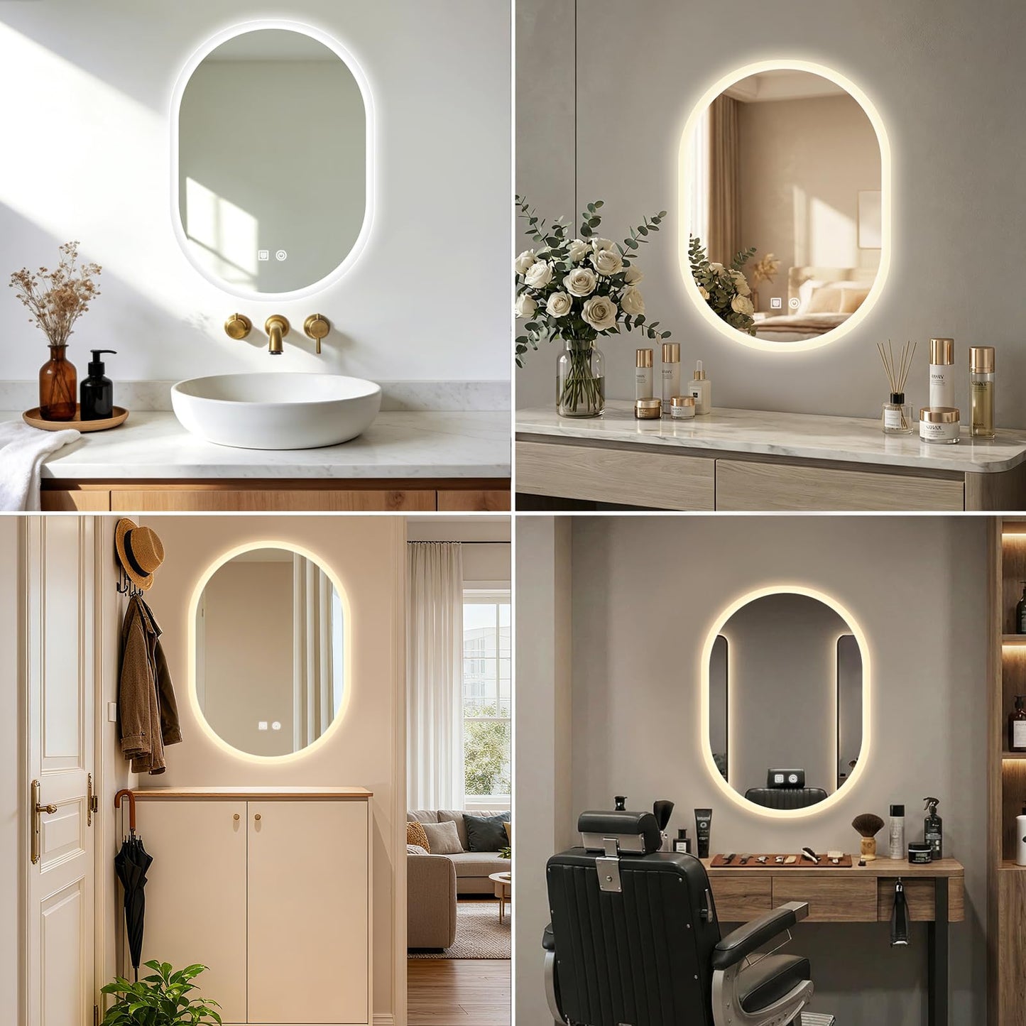 JingImage 20x28 LED Bathroom Mirror with Lights Oval, Lighted Bathroom Vanity Mirror for Wall, Front Lit and Backlight, Anti-Fog, 3 Color Dimmable, Vertically Only