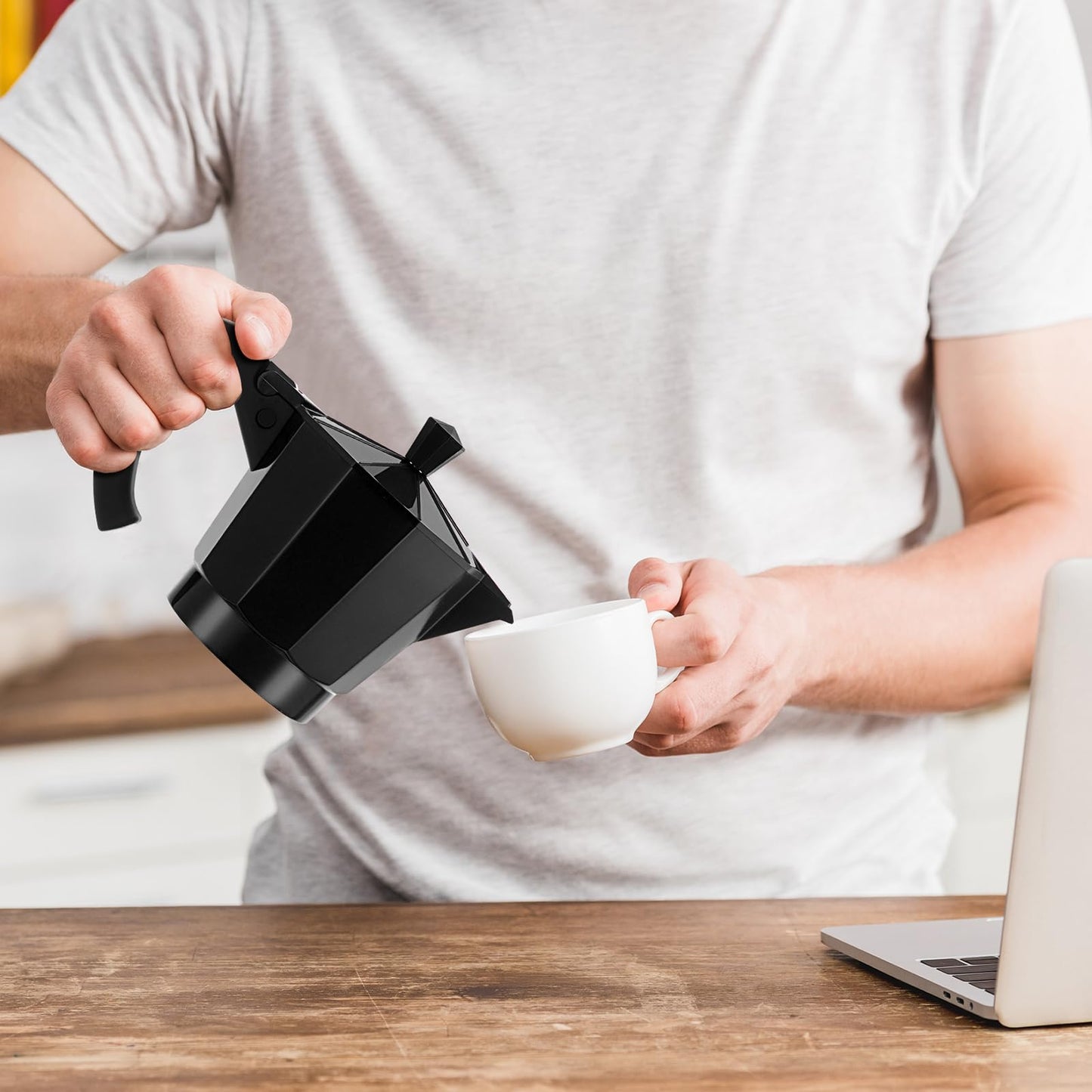 Lemosae Coffee Pot 6 Cup Electric Espresso Coffee Maker Italian Moka Maker 300ml Portable Aluminum Espresso Machine Cafetera Moka Pot with Detachable Base, Gift for Home Travel(Black)
