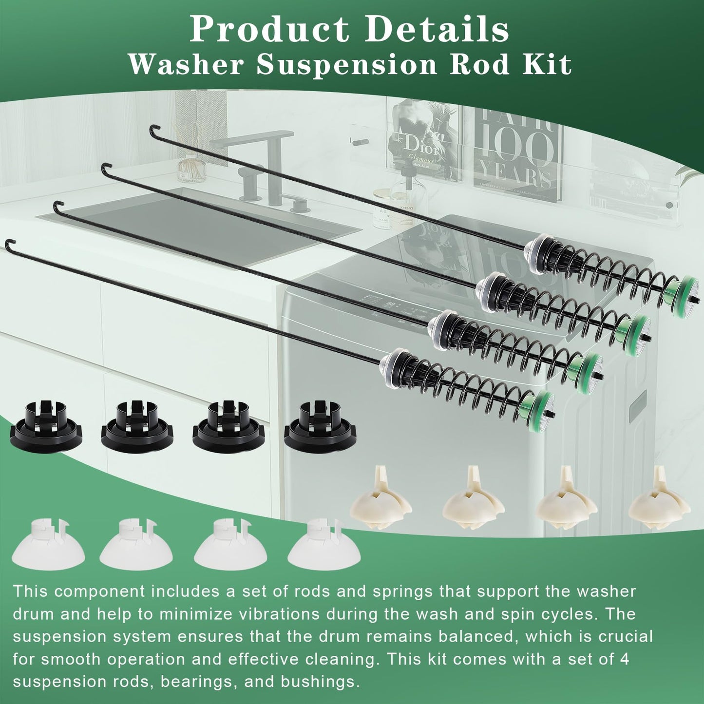 Upgraded MVWX655DW2 MVWC565FW2 WTW5005KW0 MVWX655DW0 Washer Suspension Rods, Fit for Kenmore Whirlpool Maytag Crosley Washer WTW5000DW3 WTW5000DW0 MVWX655DW0 MVWX655DW1 MVWC565FW3 MVWC565FW1