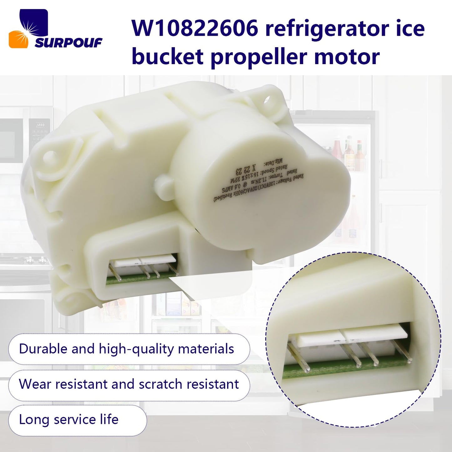 W10822606 Refrigerator Ice Bucket Auger Motor IMM2606 Fits for Whirlpool Replace 2322580 2326873 W10215646 W10271506 W11185741 W11298175 W11391787