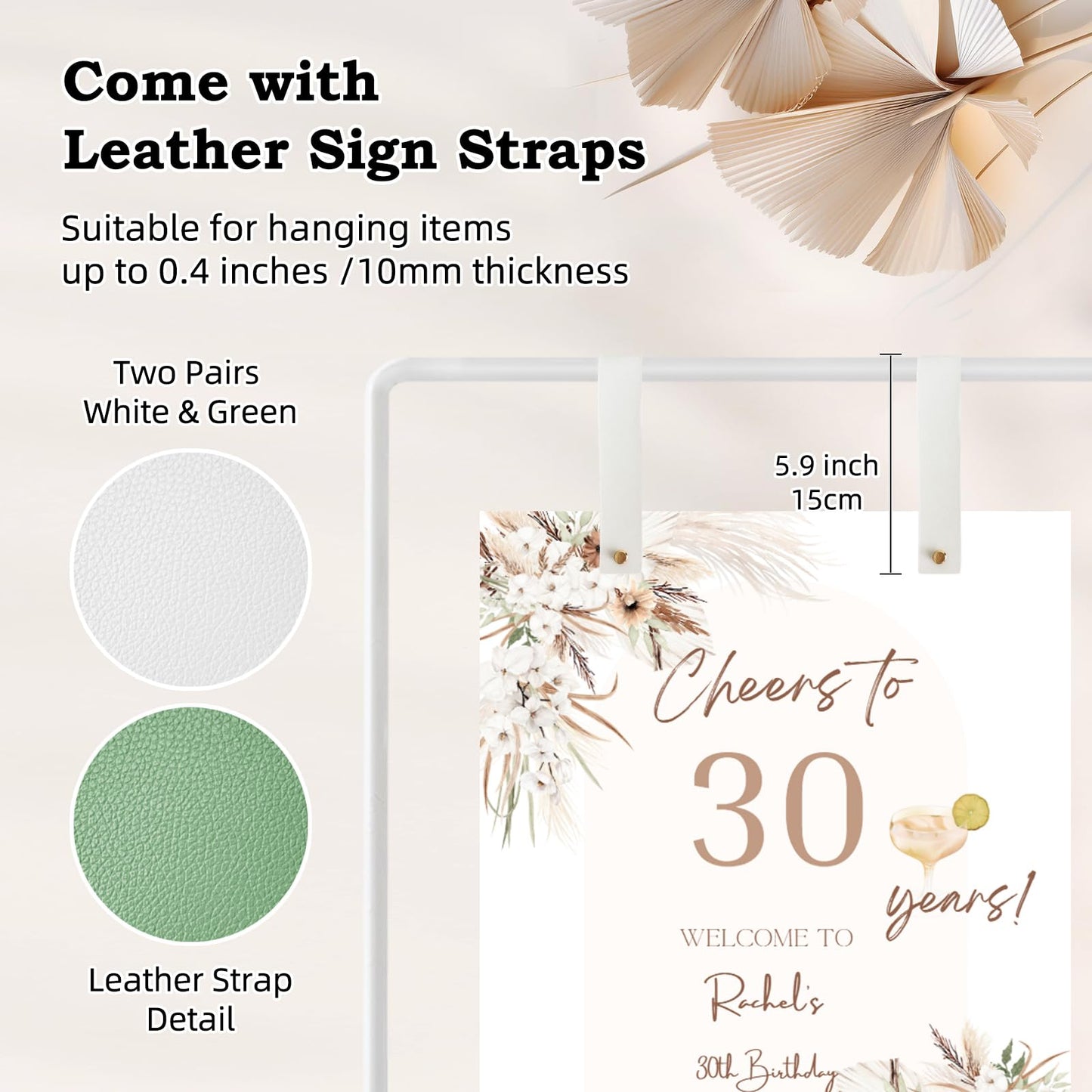 Wedding Sign Holder, Adjustable Welcome to Our Wedding Sign Stand W/Design Bundle & Leather Sign Hanging Straps, Heavy Duty Easel Stand for Sign, Wedding Seating Chart Stand, Easel for Display (White)