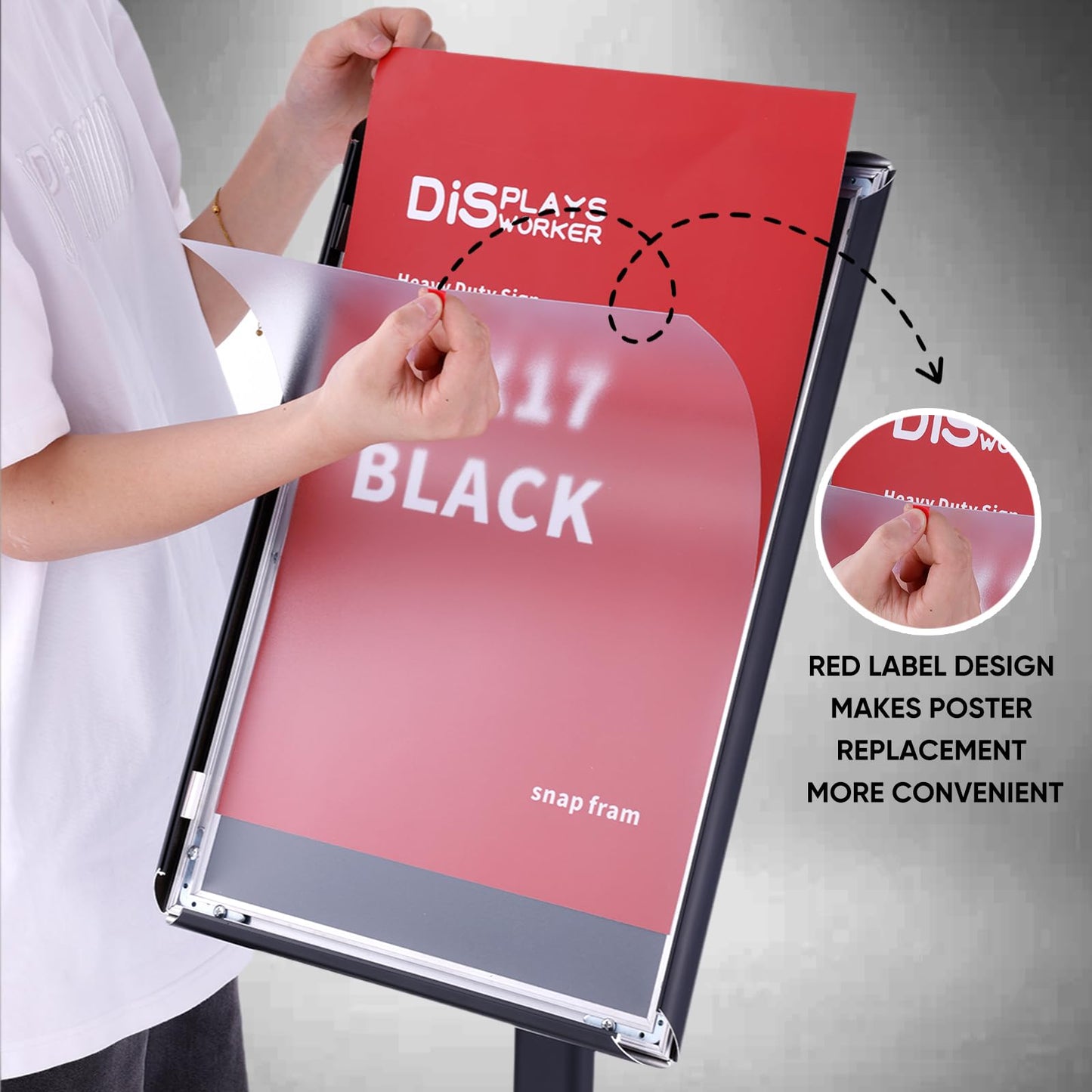 DISPLAYSWORKER Adjustable Heavy Duty Pedestal Sign holder floor Stand,sign stand poster stand Aluminum Snap Open Frame,Standing Floor for 8.5x 11 inch,Vertical/Horizontal View,Black