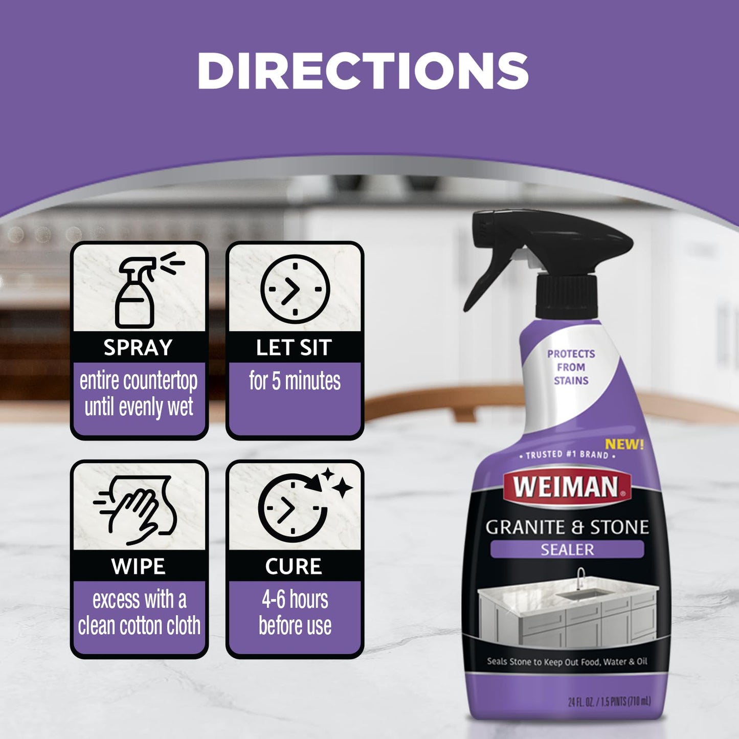 Weiman Stone & Granite Countertop Cleaner and Sealer Kit – Clean, Polish & Protect Natural Stone & Granite Sealer – Streak-Free – Safe for Granite, Marble & Quartz – 2 Pack (24 oz Each)