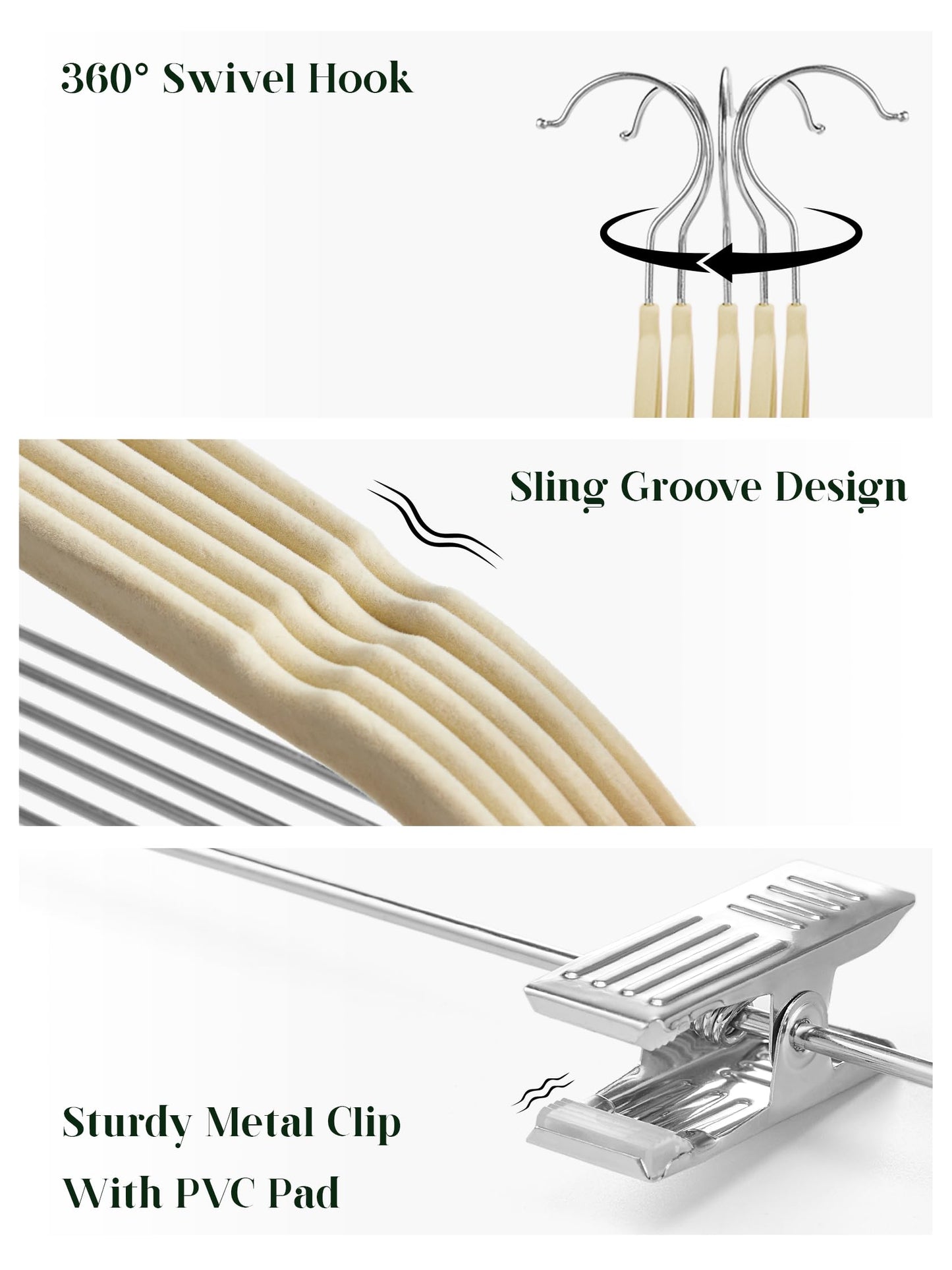 Cozymood Velvet Skirt Hangers - Pack of 24 - Velvet Hangers with Clips Ultra Thin Non Slip Velvet Pants Hangers Space Saving Clothes Hanger for Trouser, Skirts, Jeans, Dress (Beige)