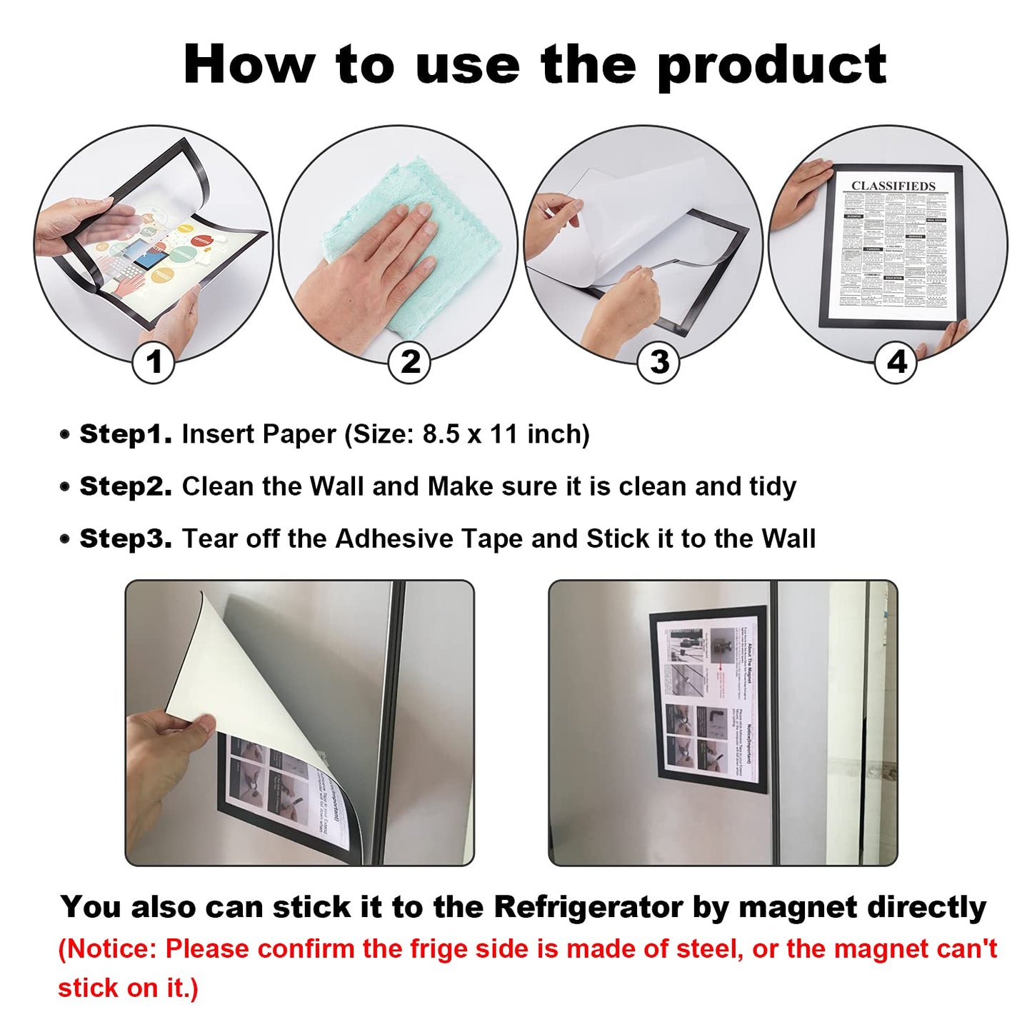 30 Pcs Magnetic Signs Holder, for 4" x 6" Letter, Sturdy PVC Magnet Document Holder, Magnet Picture Poster Frame, Can Self-Adhesive Wall/Door/Window or Magnetic for Refrigerator
