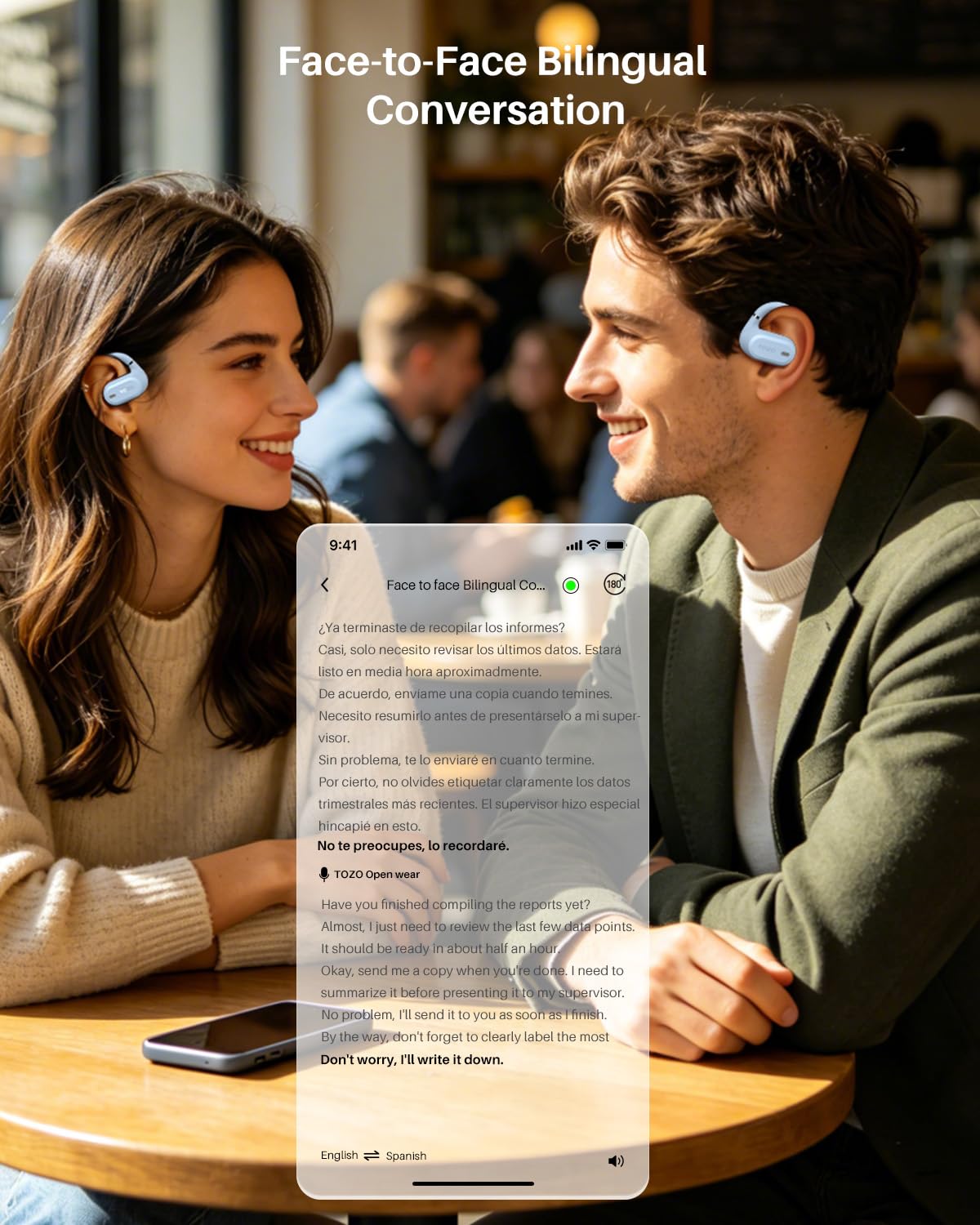 TOZO OpenWear Open Ear Headphones, Adjustable Ear Hooks, Ultra Comfort, Punchy Bass Bluetooth Headphones 5.4 with Smart Digital Display, Immersive Audio Earbuds, Fast Charging for Running, Office