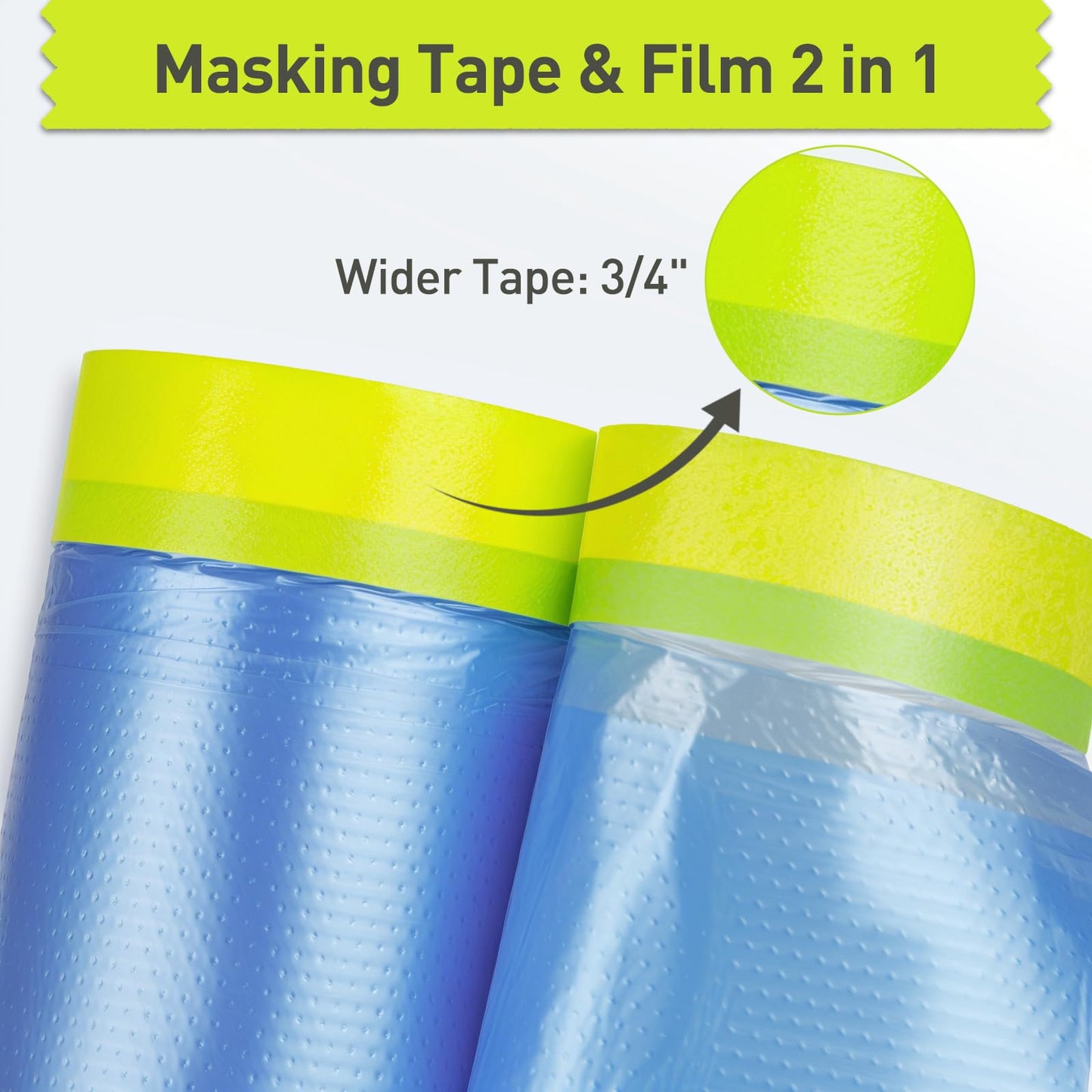 Tangibay Pre-Taped Masking Film for Painting - 70" x 66' Painters Plastic Sheeting for House & Automotive Paint, Tape and Drape for Covering Cars, Walls, Windows and Furniture Protection (5 Rolls)